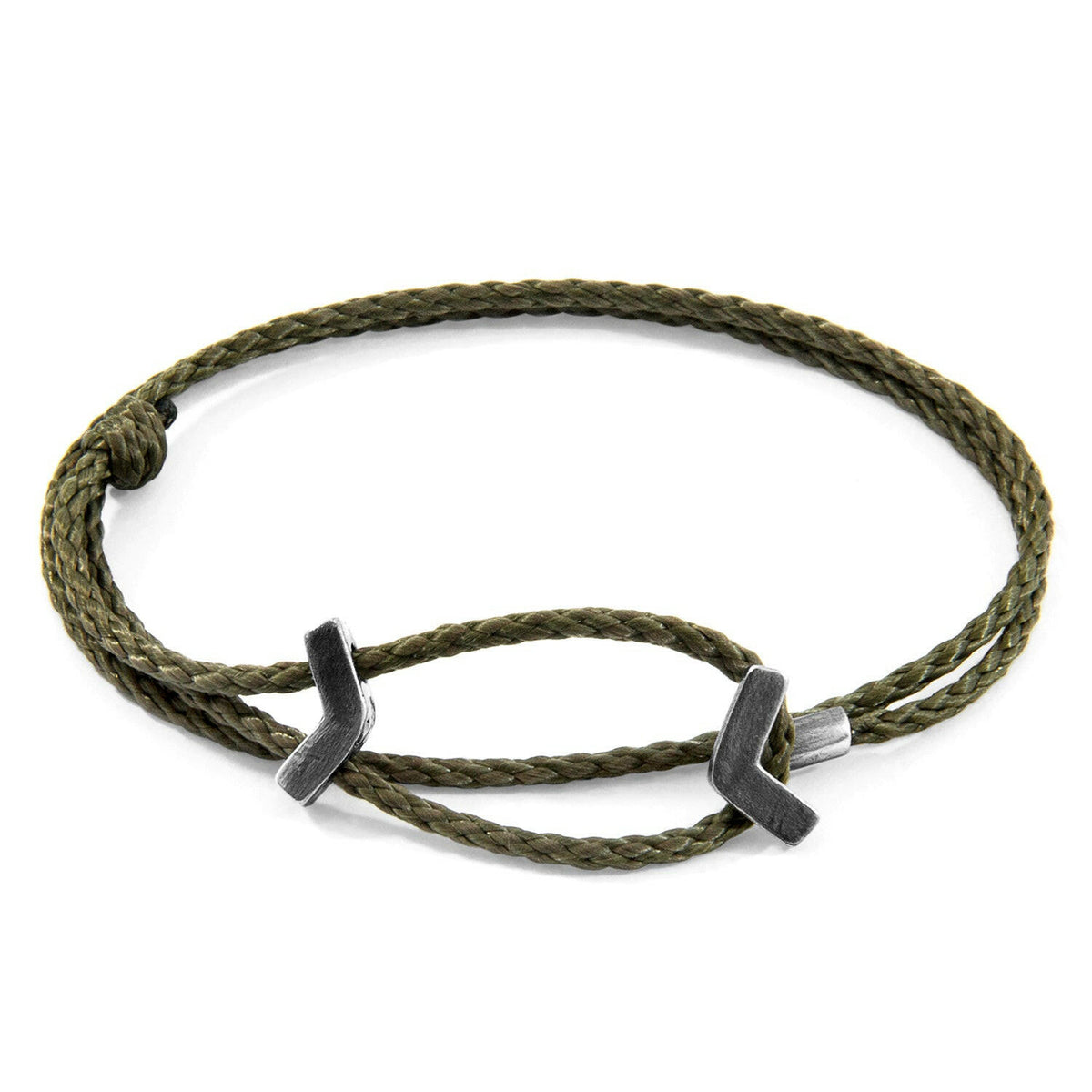 Khaki Green William Silver and Rope SKINNY Bracelet.