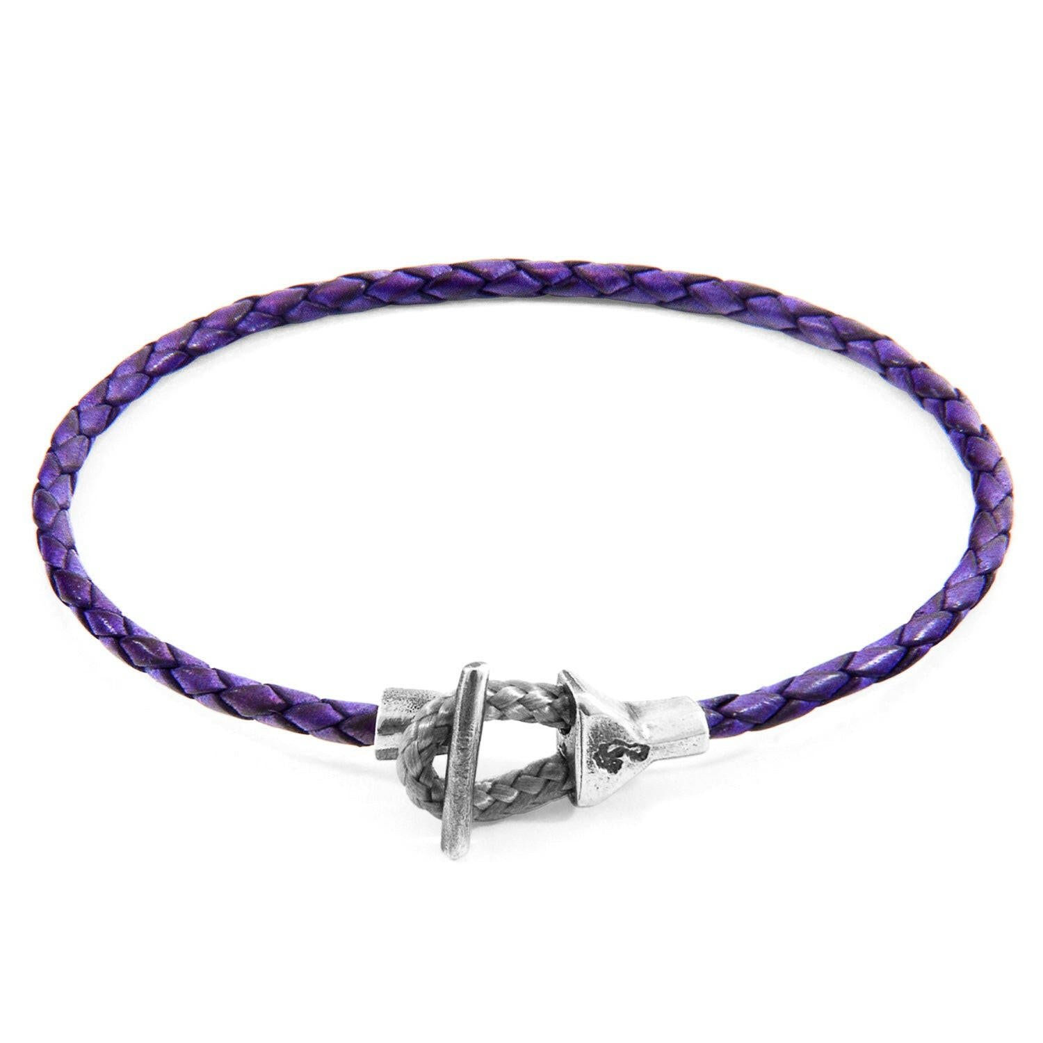 Grape Purple Cullen Silver and Braided Leather Bracelet - Selectique 