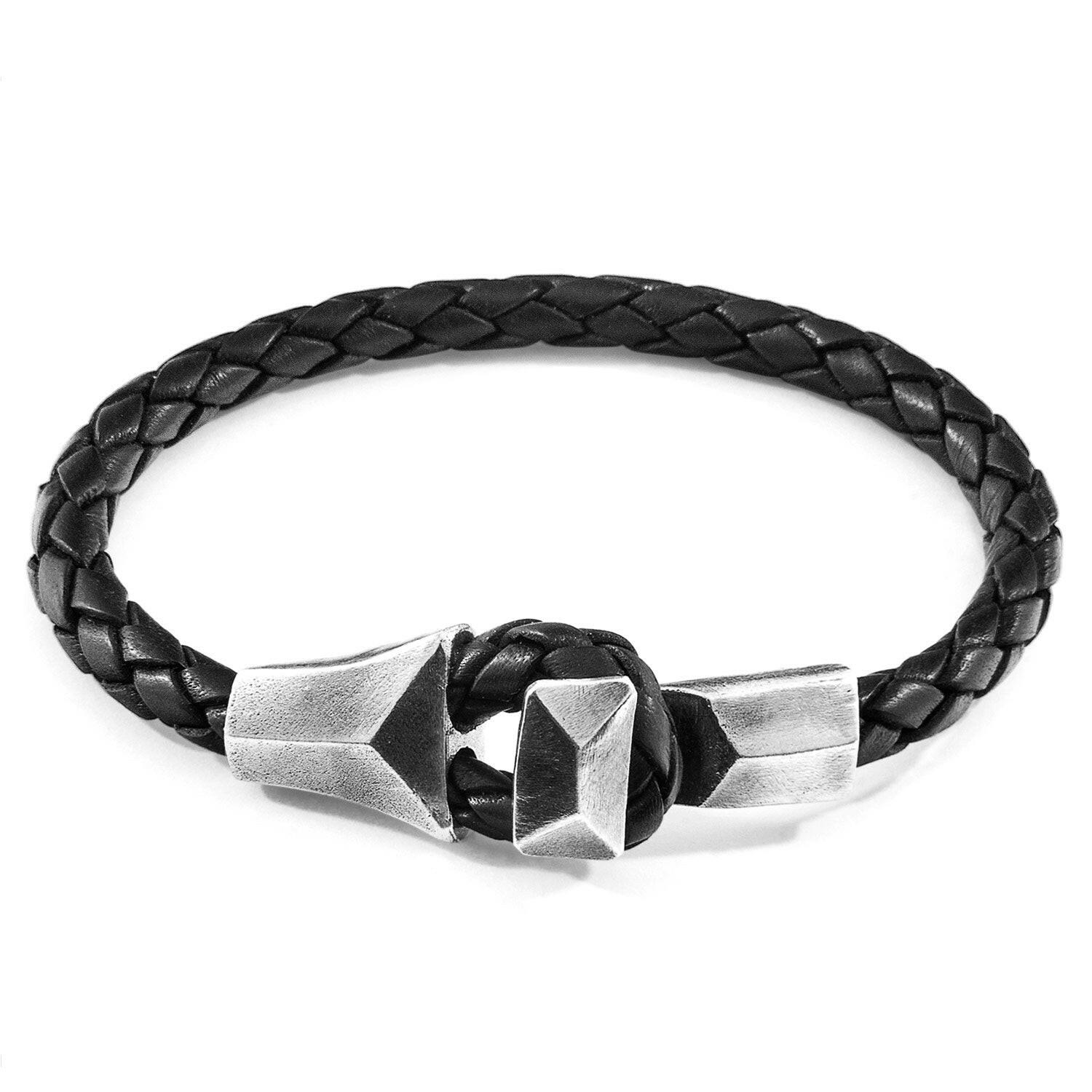 Midnight Black Alderney Silver and Braided Leather Bracelet - Selectique 