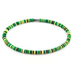 Green - Yellow Benjamin Silver and Vinyl Disc SKINNY Bracelet.