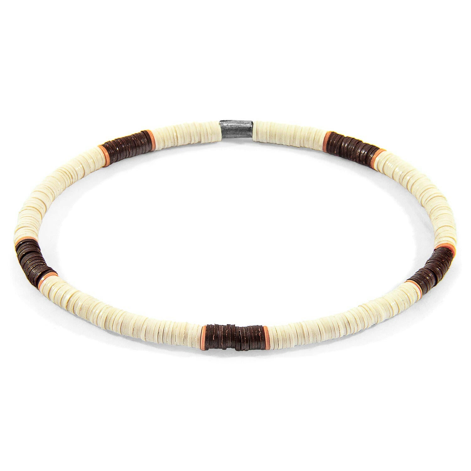 Cream White - Brown Finley Silver and Vinyl Disc SKINNY Bracelet.