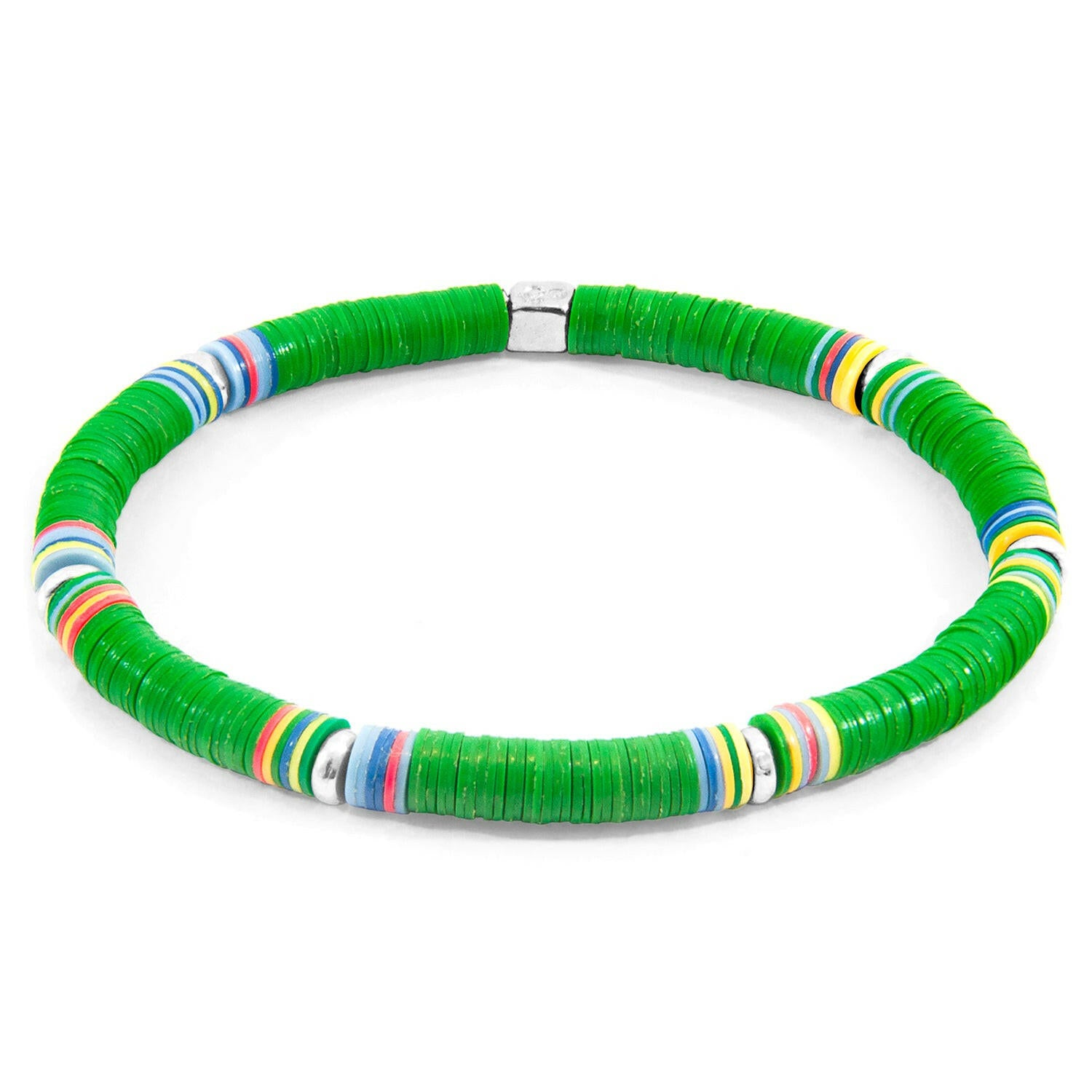 Green Nakuru Silver and Vinyl Disc Bracelet.