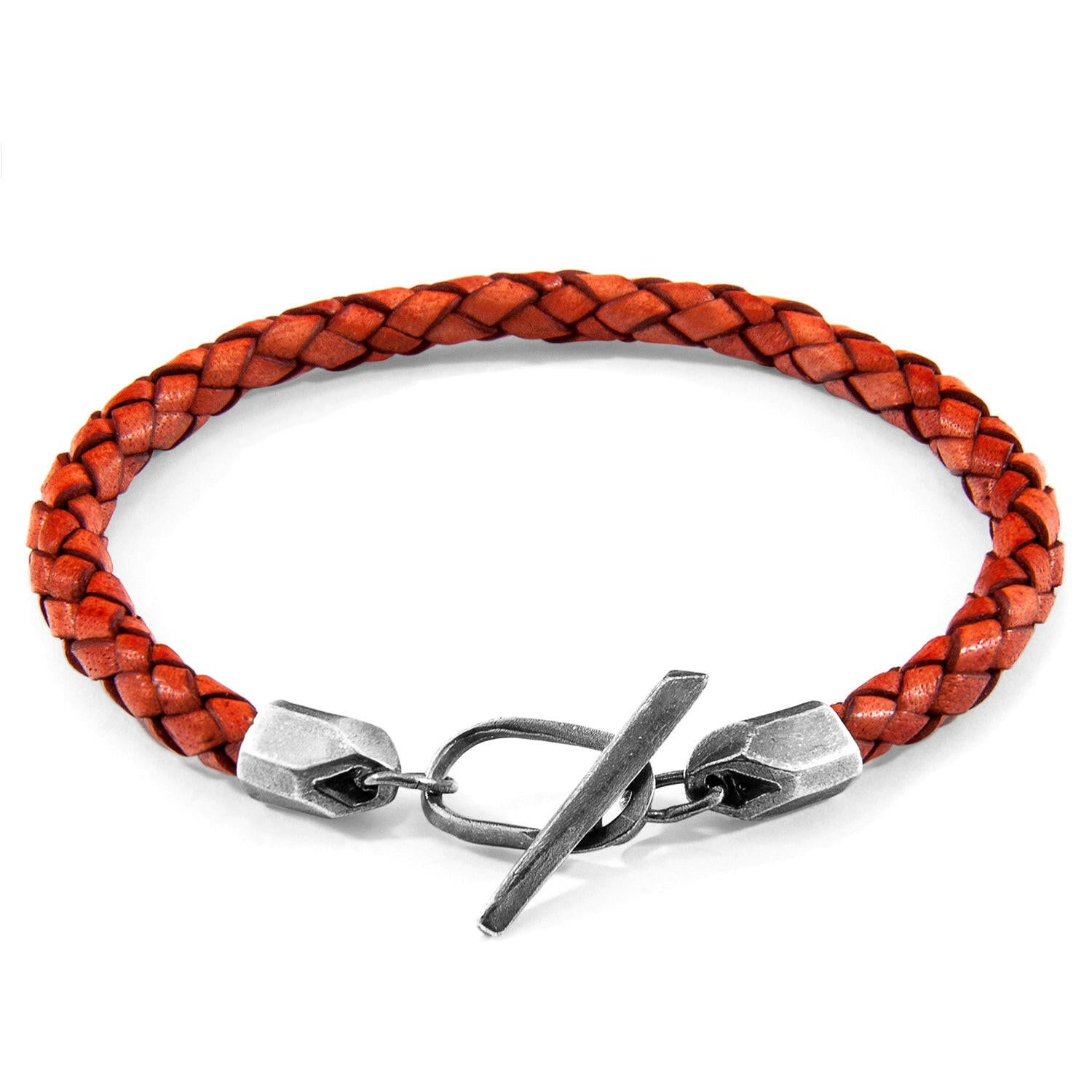 Amber Red Jura Silver and Braided Leather Bracelet.