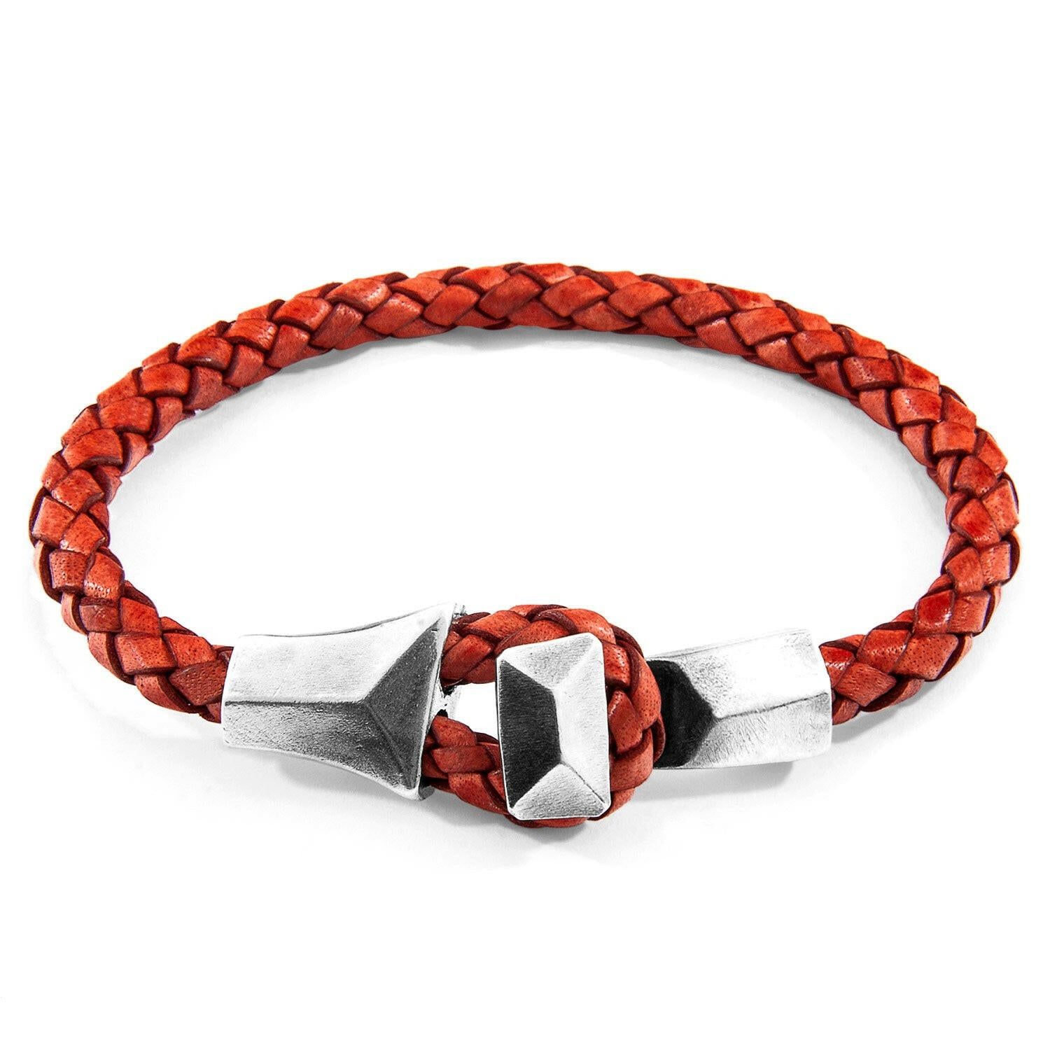 Amber Red Alderney Silver and Braided Leather Bracelet.