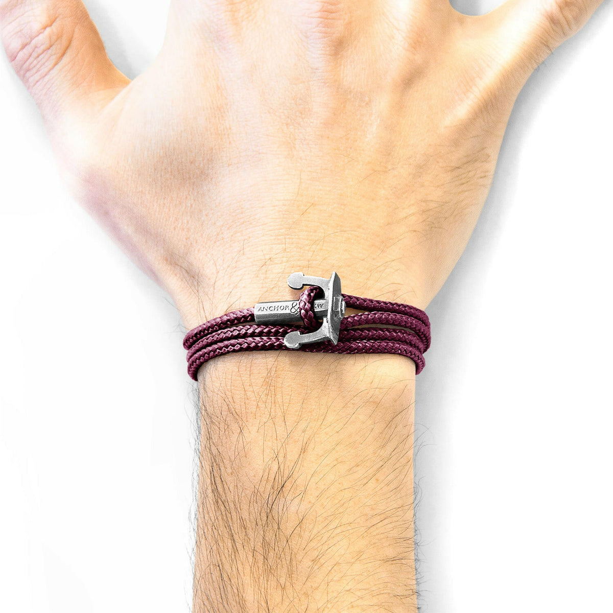 Aubergine Purple Union Anchor Silver and Rope Bracelet.