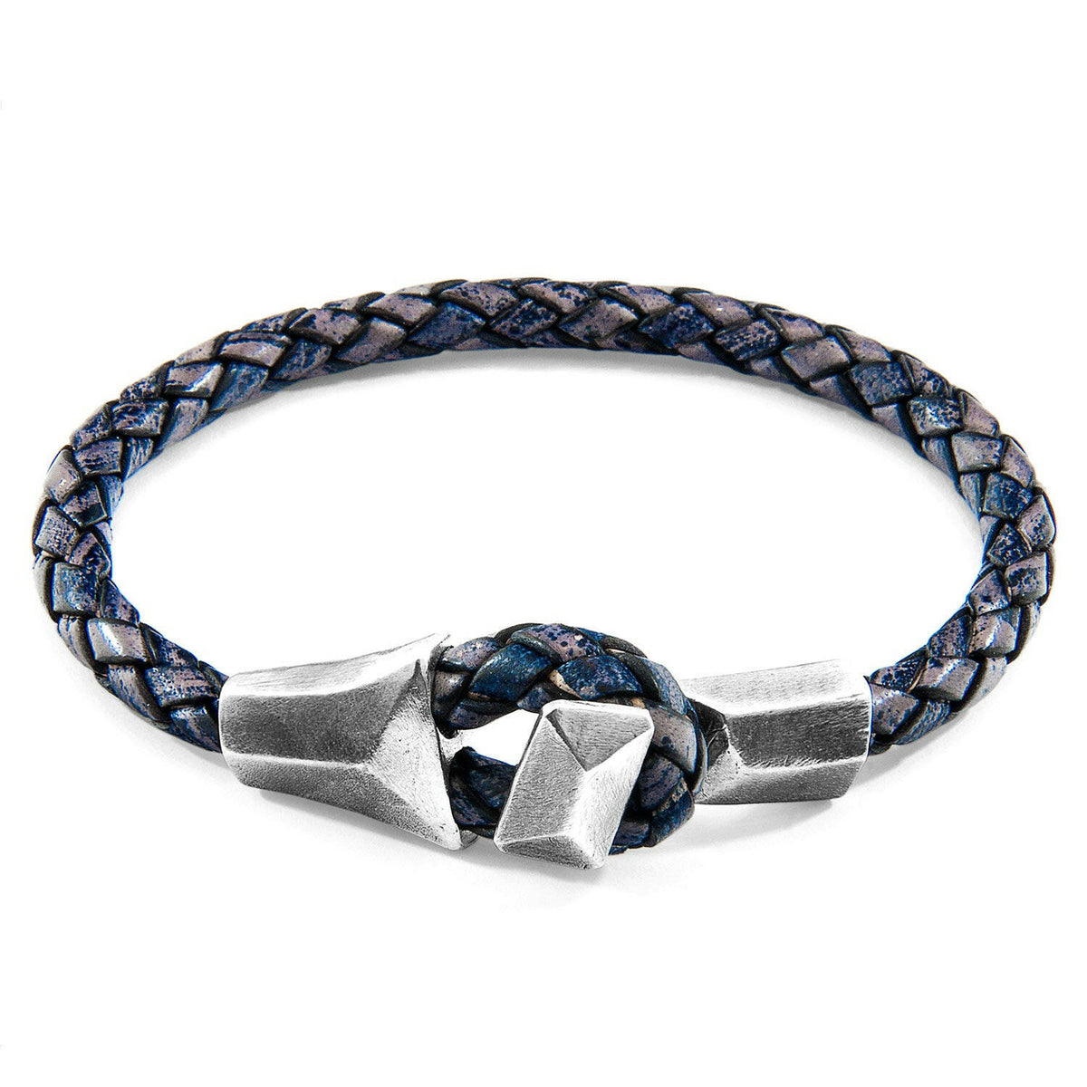 Indigo Blue Alderney Silver and Braided Leather Bracelet - Selectique 