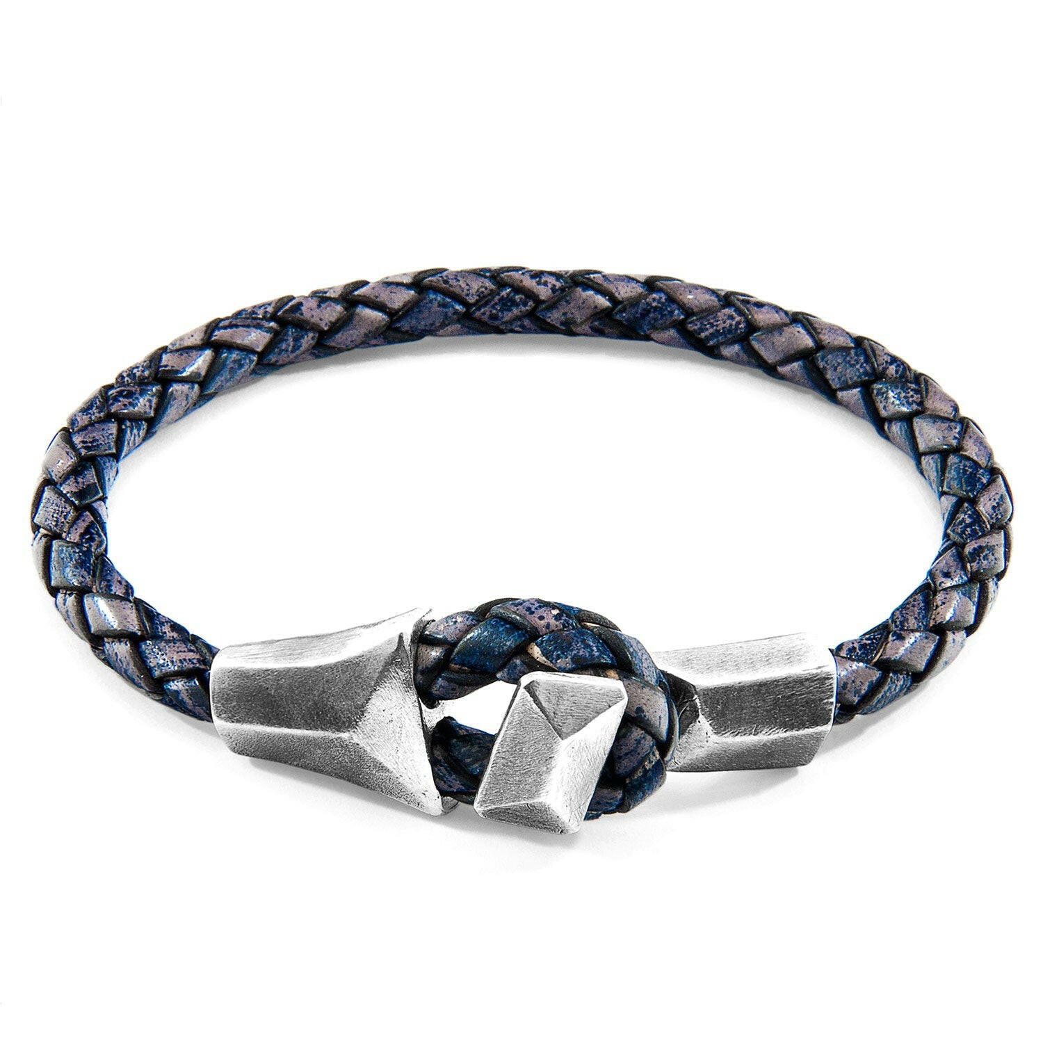 Indigo Blue Alderney Silver and Braided Leather Bracelet.