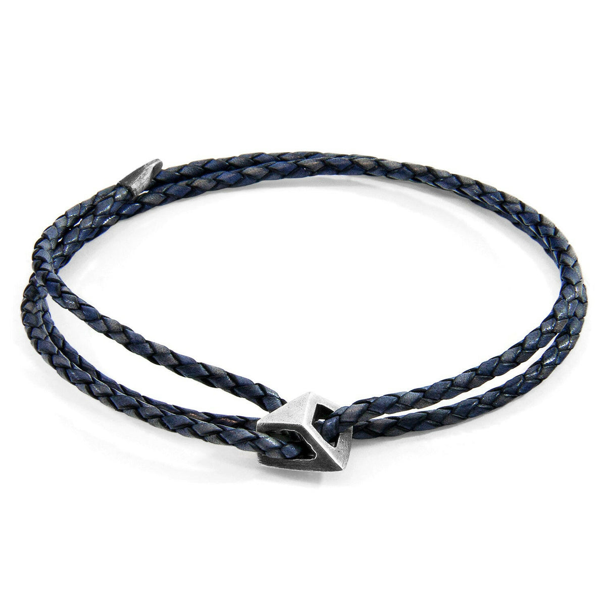 Indigo Blue Arthur Silver and Braided Leather SKINNY Bracelet.