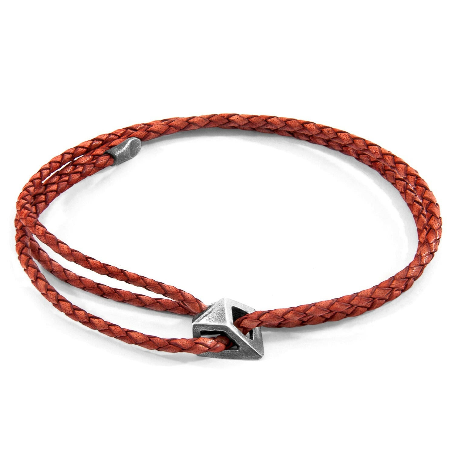 Amber Red Arthur Silver and Braided Leather SKINNY Bracelet.