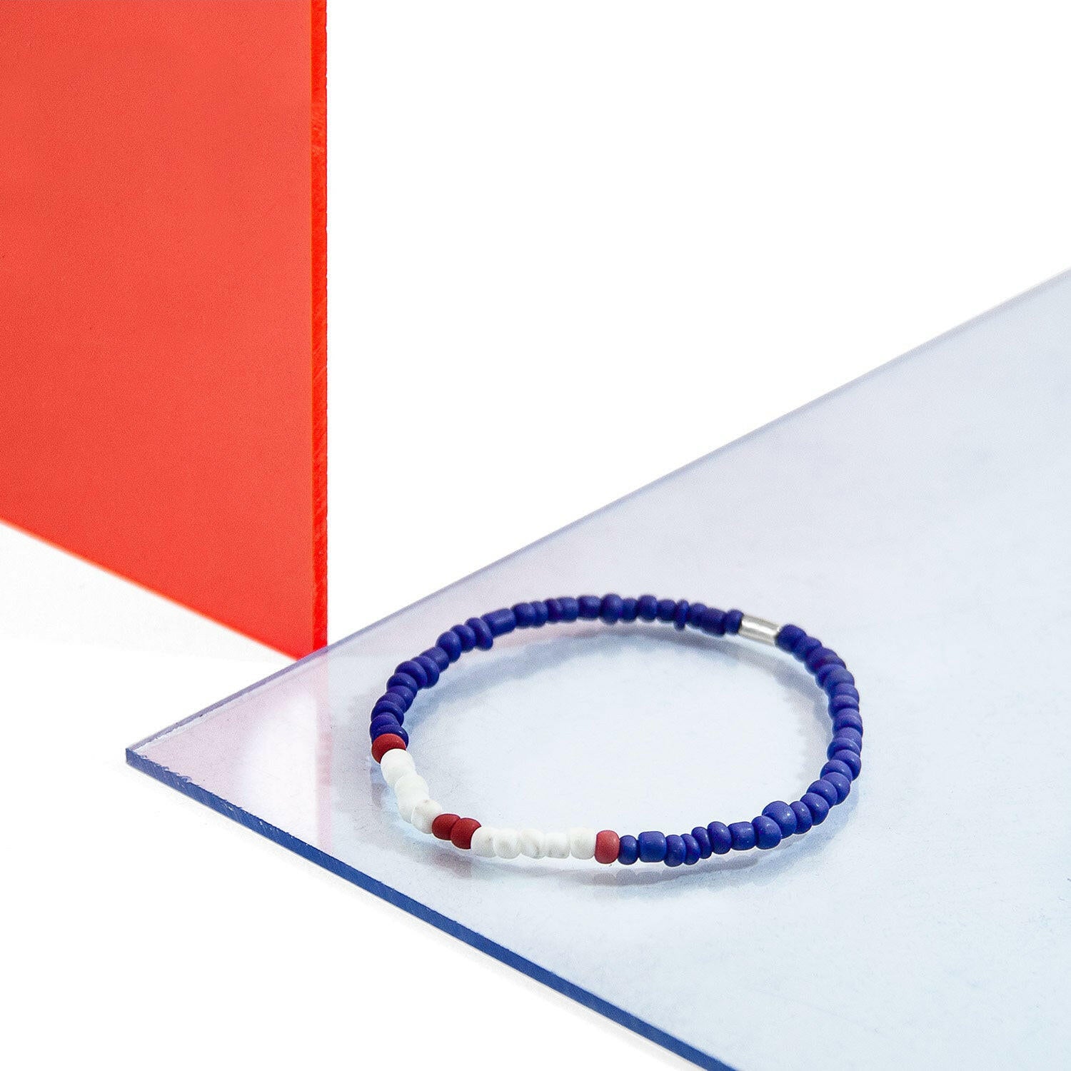 Red - Blue Henry Silver and Glass SKINNY Bracelet.