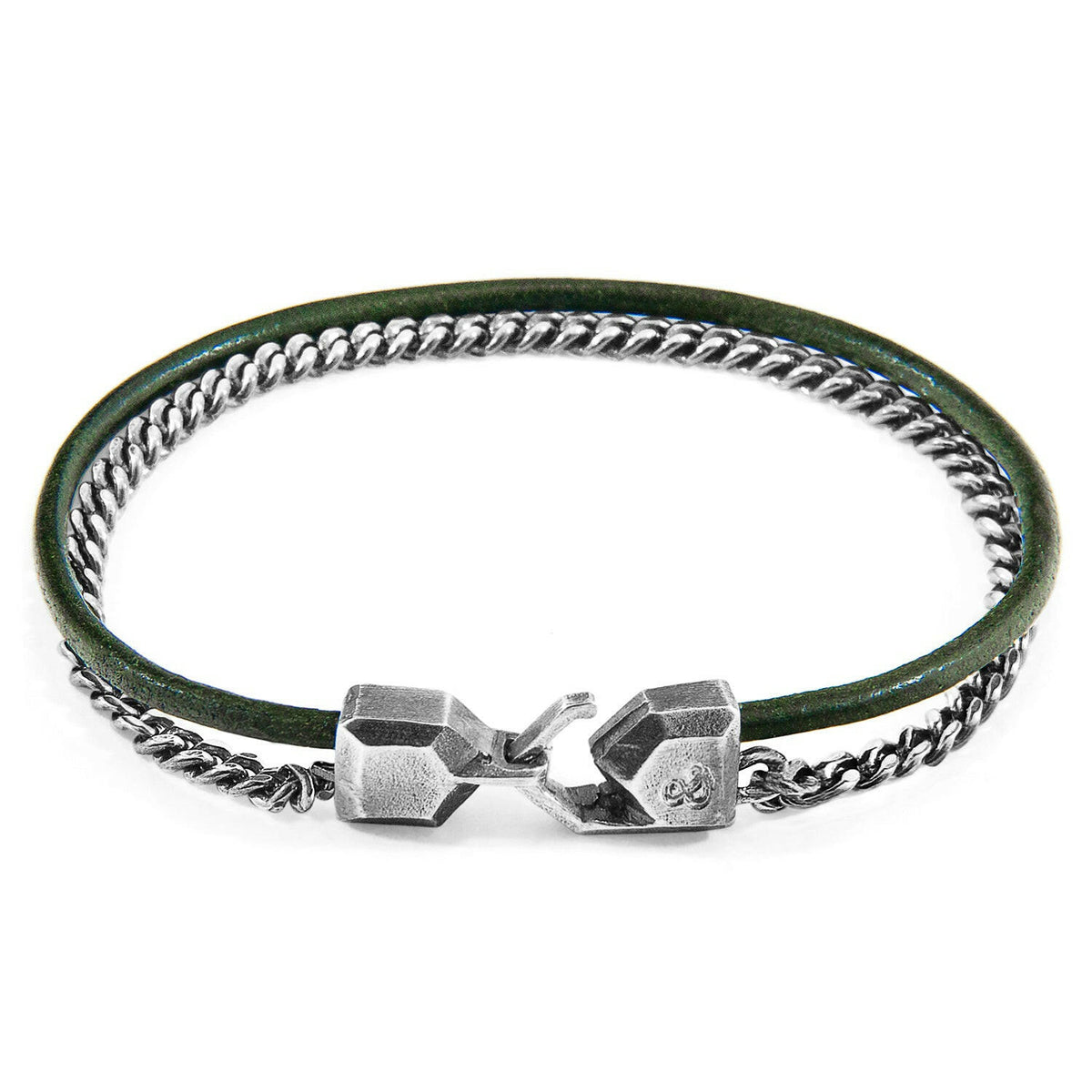 Racing Green Crossjack Mast Silver and Round Leather Bracelet.