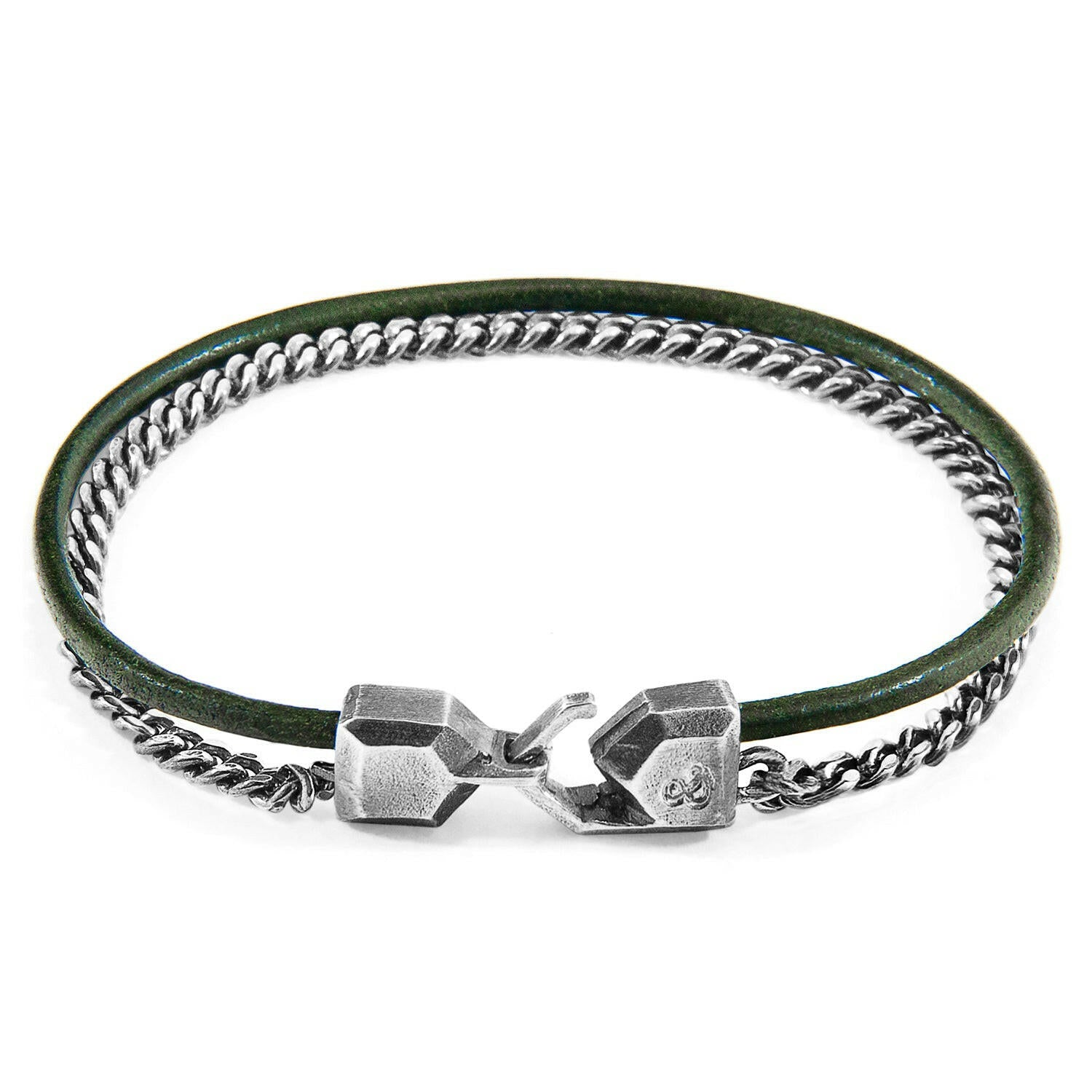 Racing Green Crossjack Mast Silver and Round Leather Bracelet.