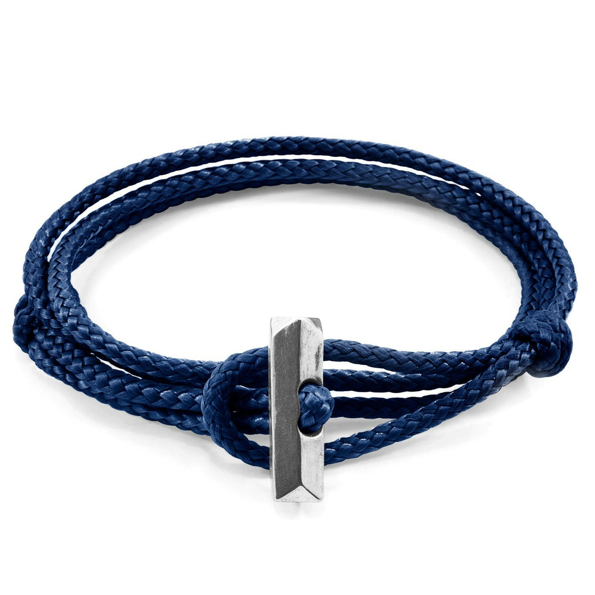 Navy Blue Oxford Silver and Rope Bracelet.