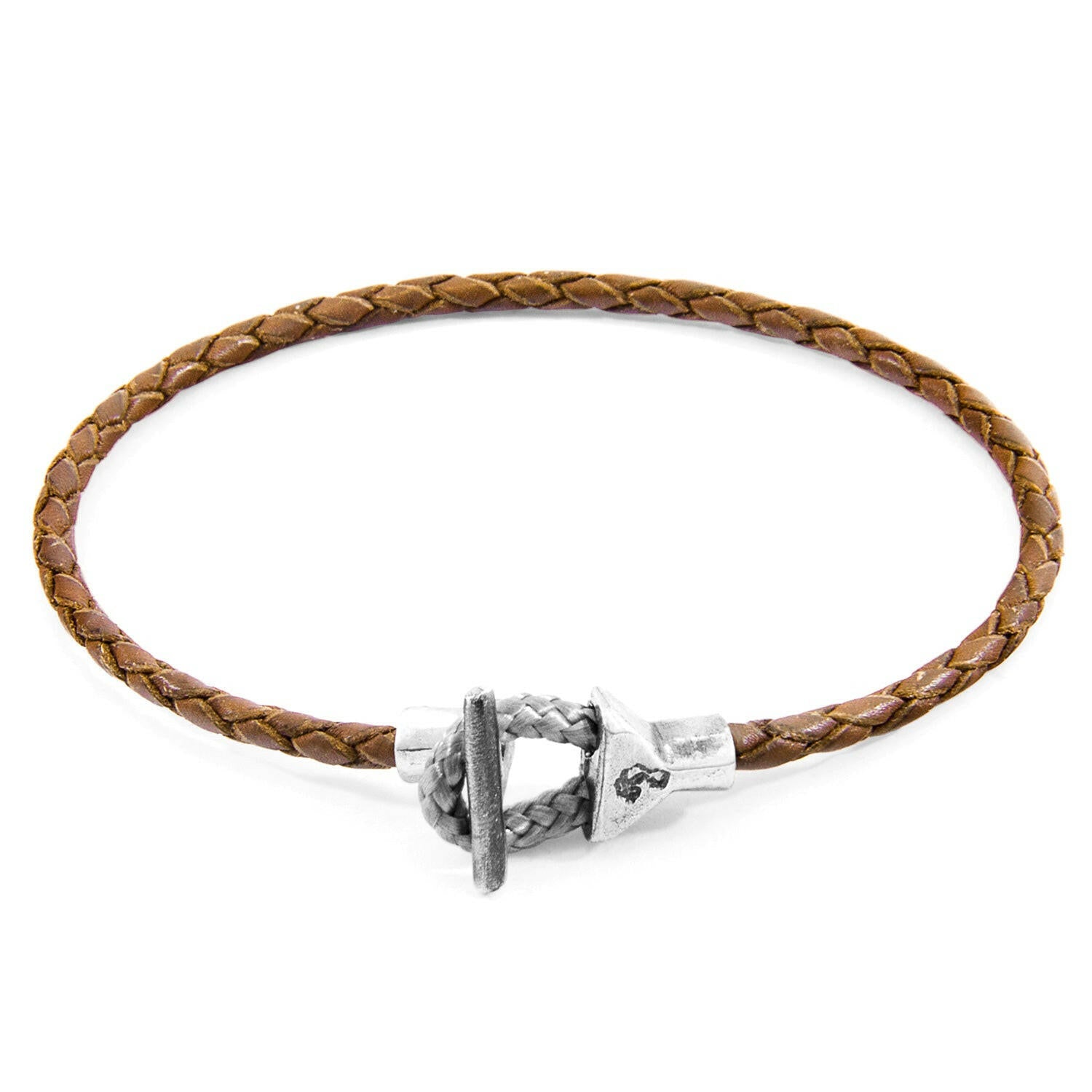 Light Brown Cullen Silver and Braided Leather Bracelet.