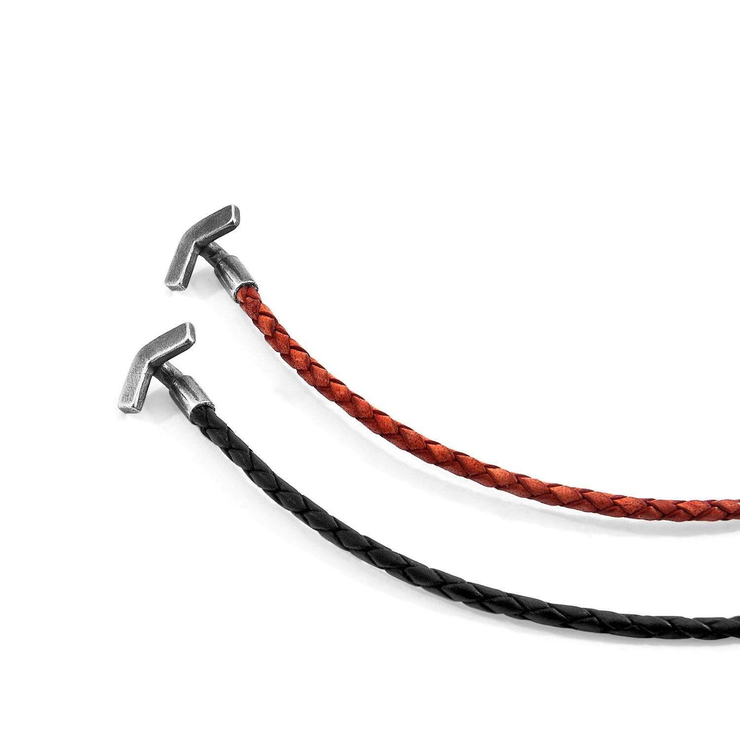 Amber Red William Silver and Braided Leather SKINNY Bracelet.