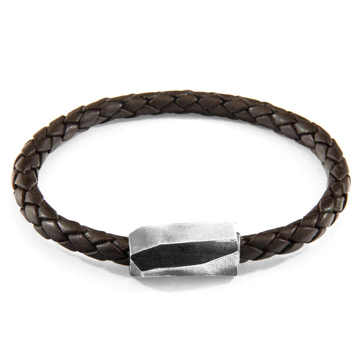 Cacao Brown Hayling Silver and Braided Leather Bracelet.