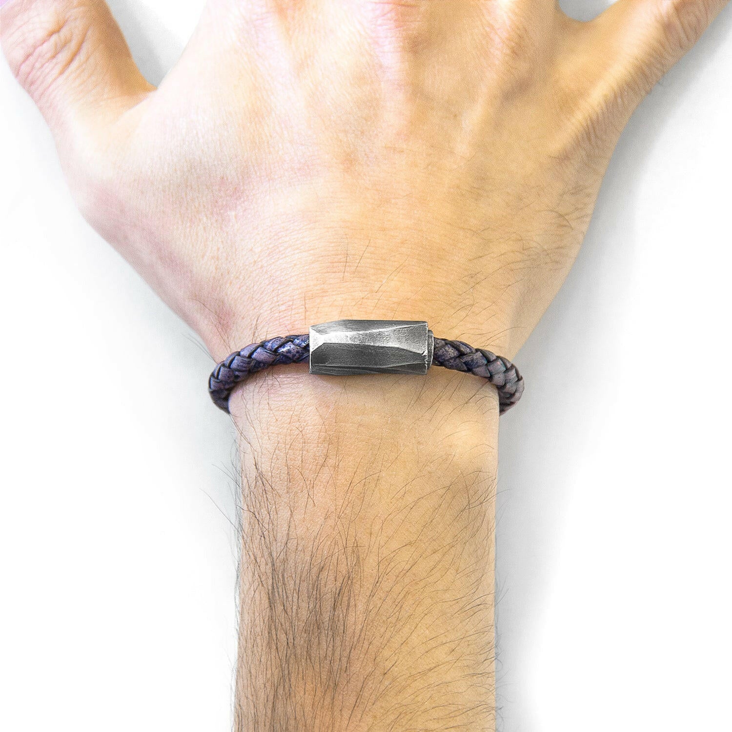 Indigo Blue Hayling Silver and Braided Leather Bracelet.