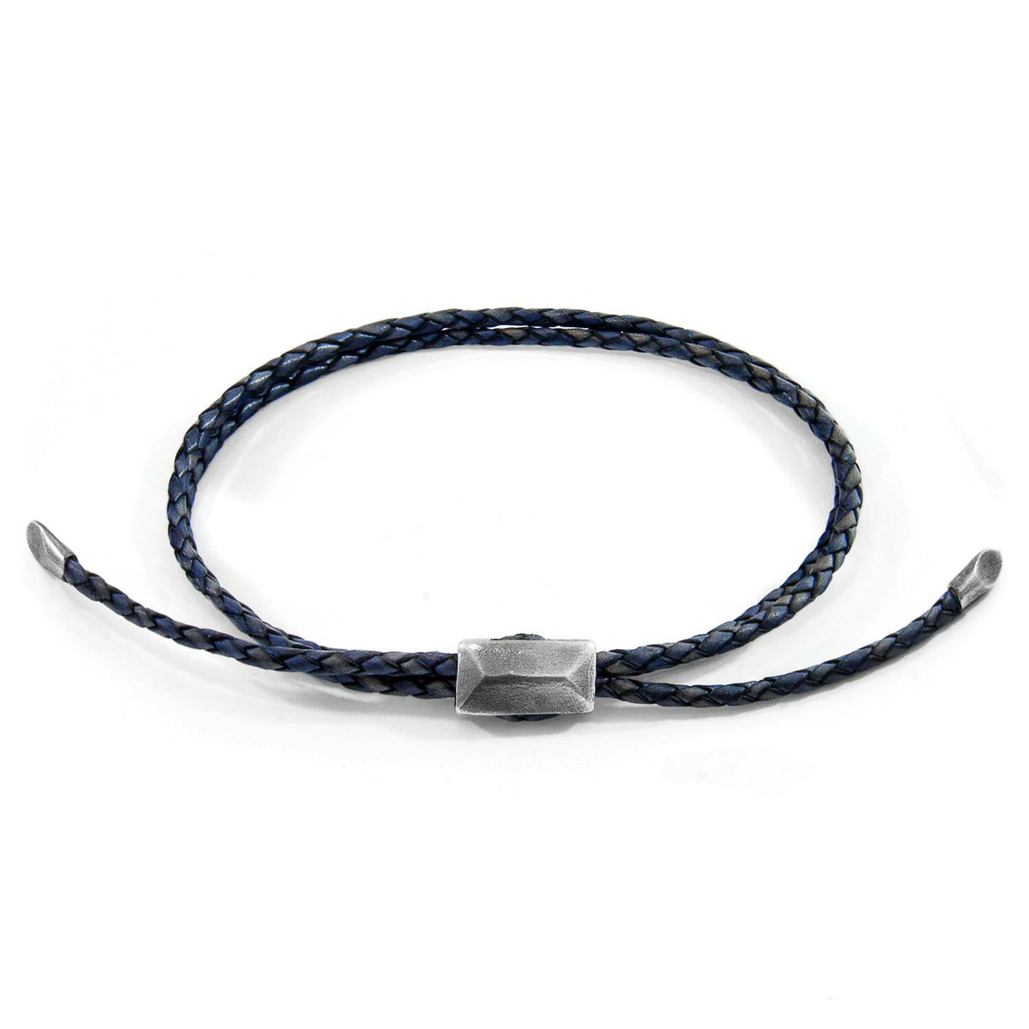 Indigo Blue Edward Silver and Braided Leather SKINNY Bracelet - Selectique 