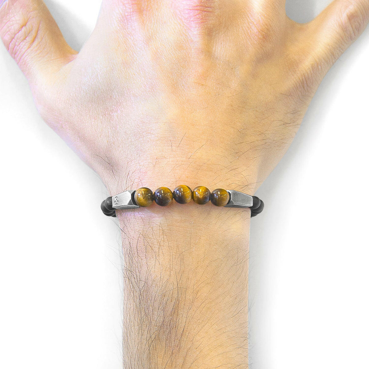 Brown Tigers Eye Hukou Silver and Stone Bracelet.