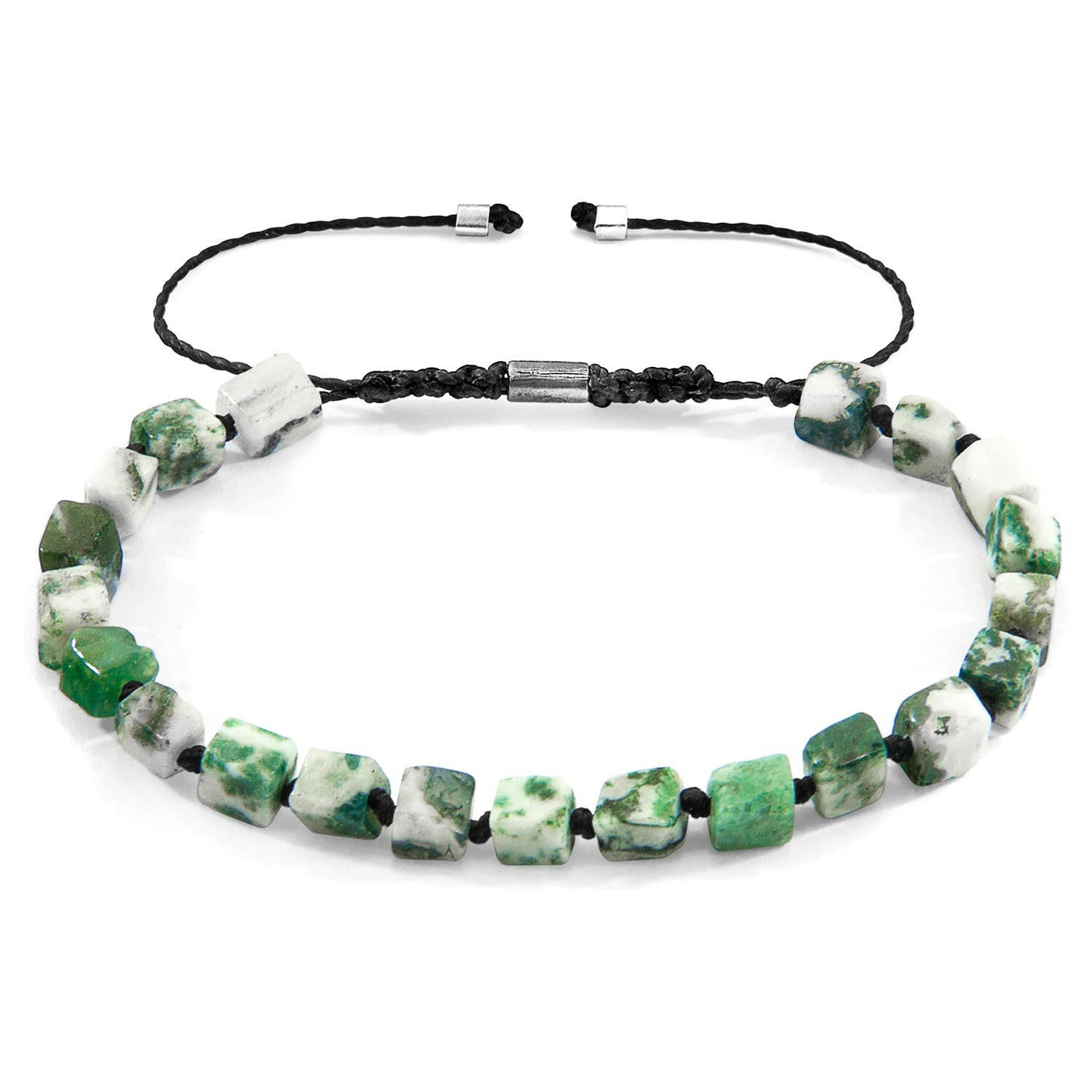 Green Natural Agate Ralph Silver and Stone SKINNY Macrame Bracelet.