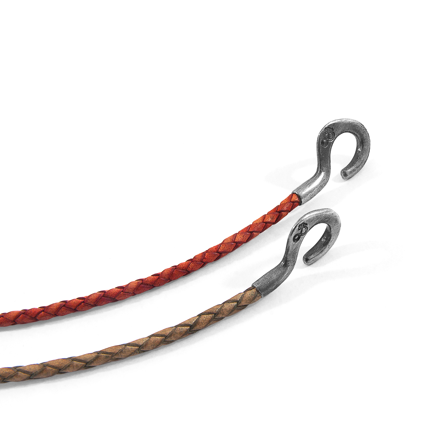 Amber Red Charles Silver and Braided Leather SKINNY Bracelet.