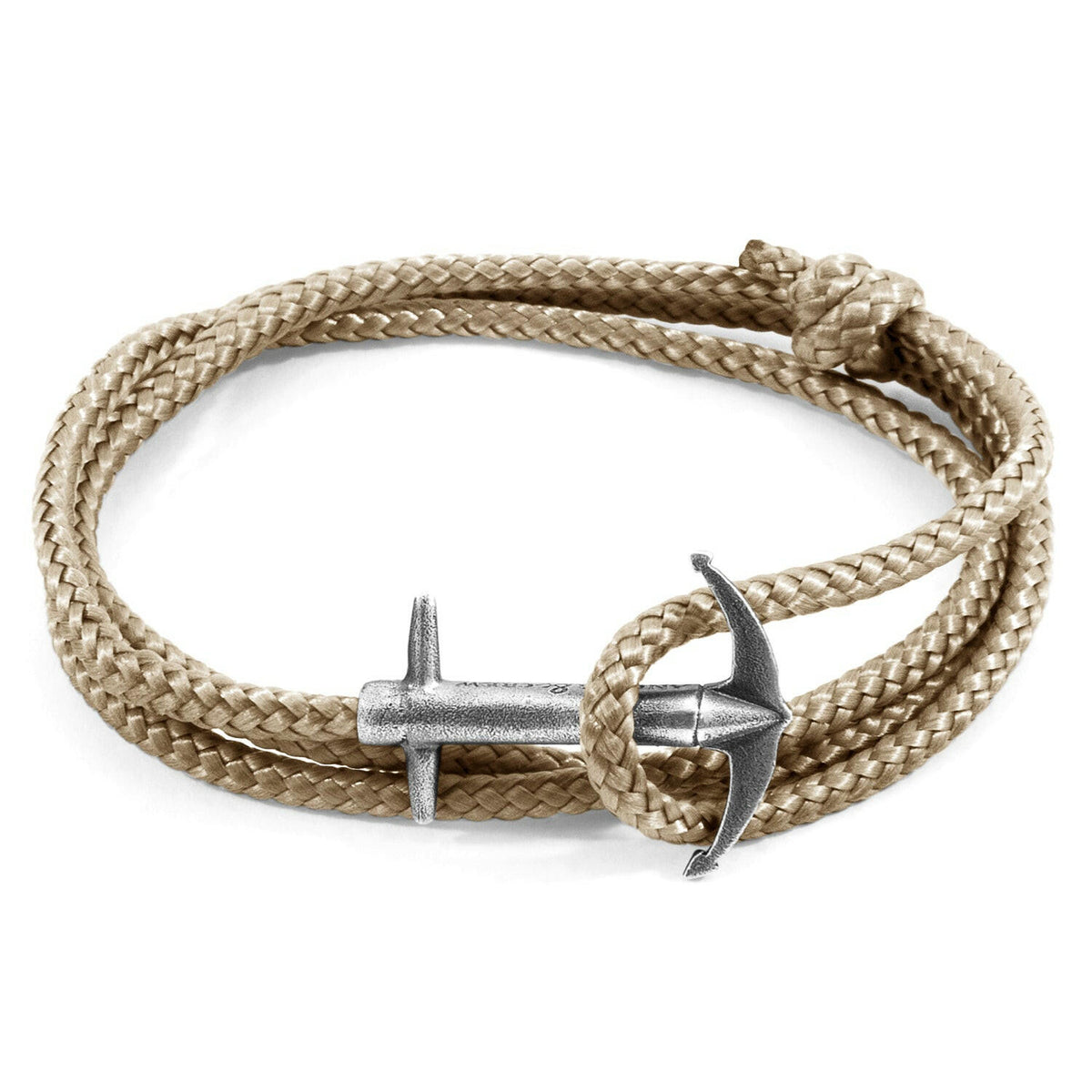 Sand Brown Admiral Anchor Silver and Rope Bracelet.