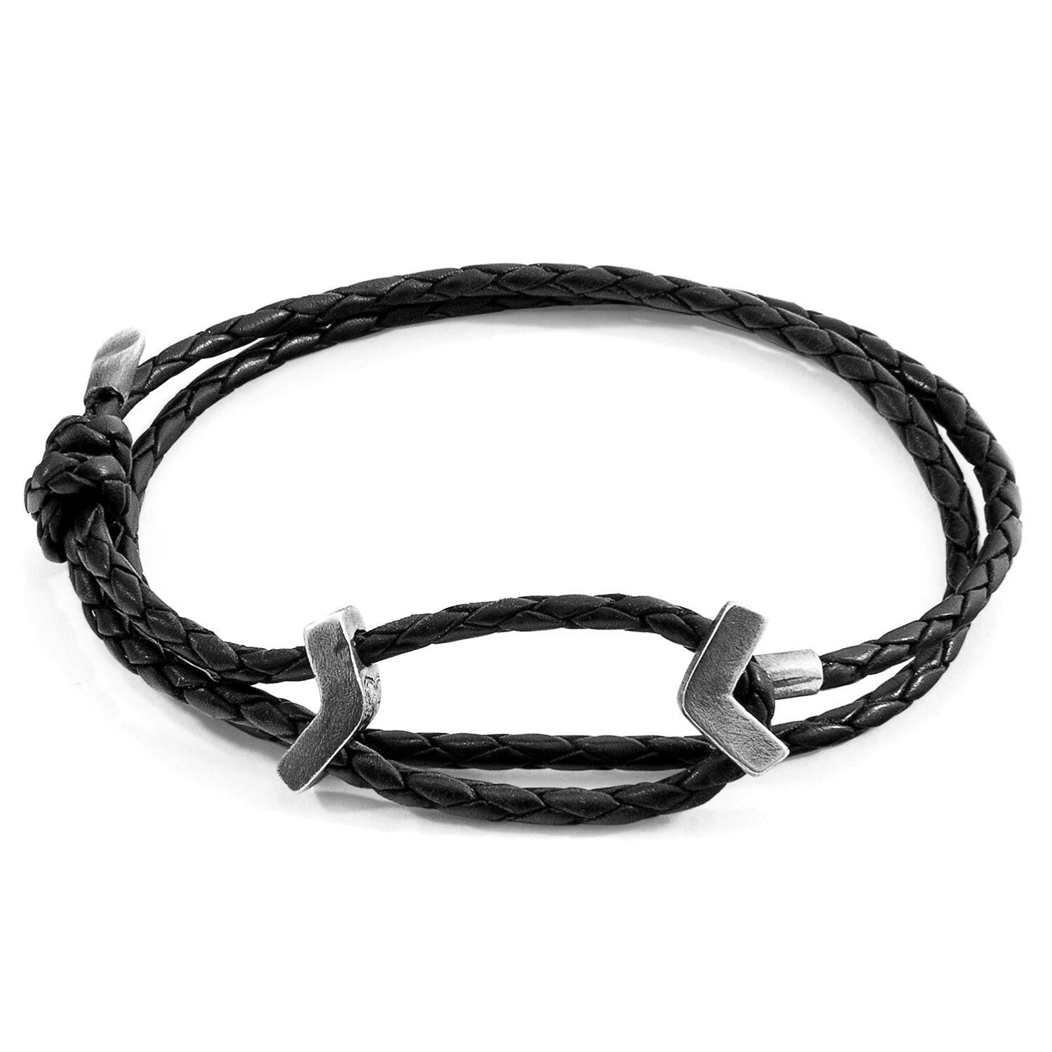 Midnight Black William Silver and Braided Leather SKINNY Bracelet.