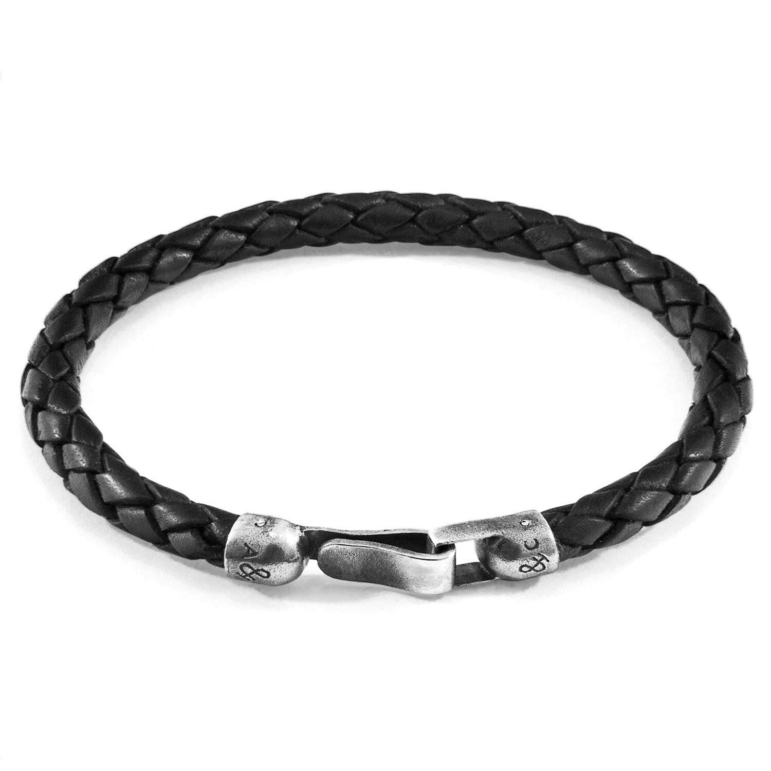 Midnight Black Skye Silver and Braided Leather Bracelet - Selectique 