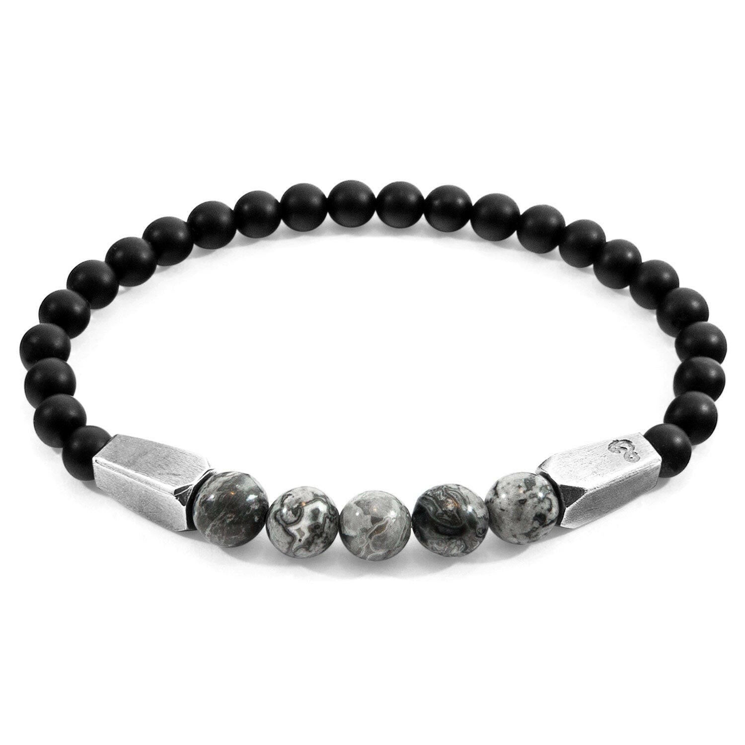 Grey Jasper Hukou Silver and Stone Bracelet.