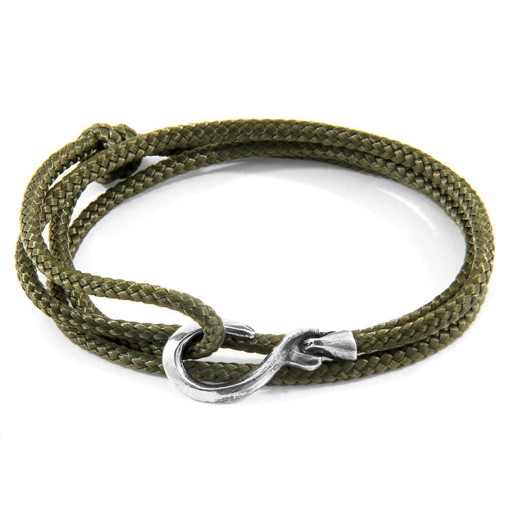 Khaki Green Heysham Silver and Rope Bracelet.