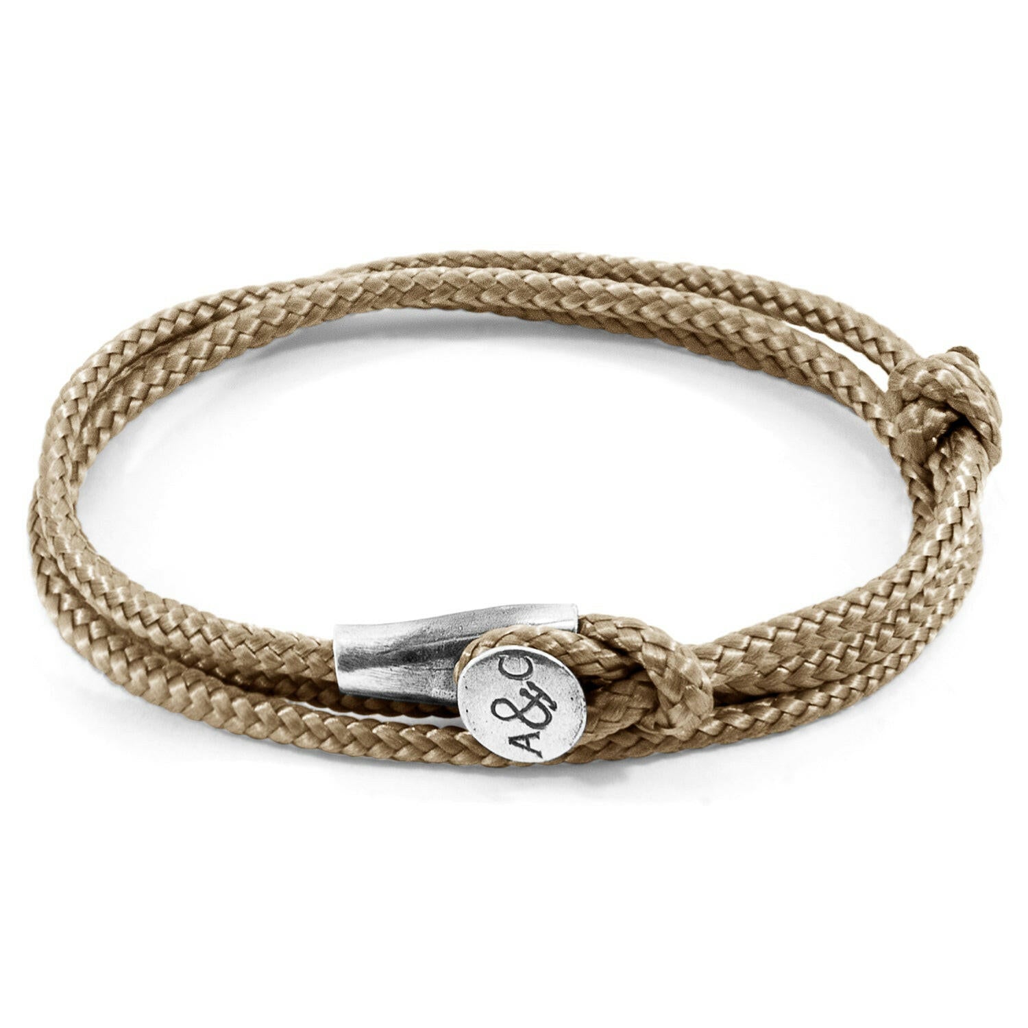 Sand Brown Dundee Silver and Rope Bracelet.