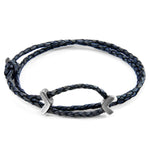 Indigo Blue William Silver and Braided Leather SKINNY Bracelet.