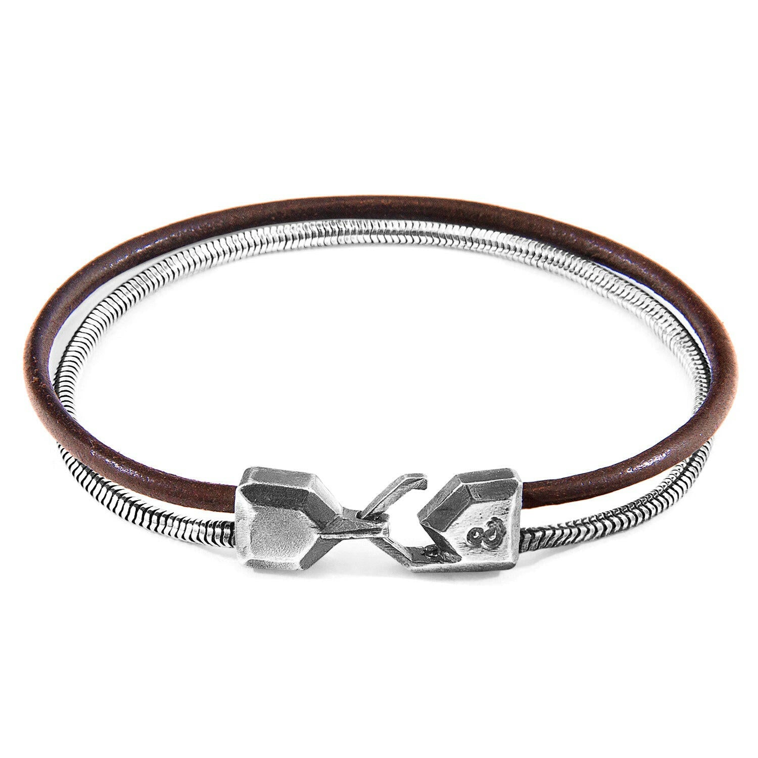 Mocha Brown Gallant Mast Silver and Round Leather Bracelet.