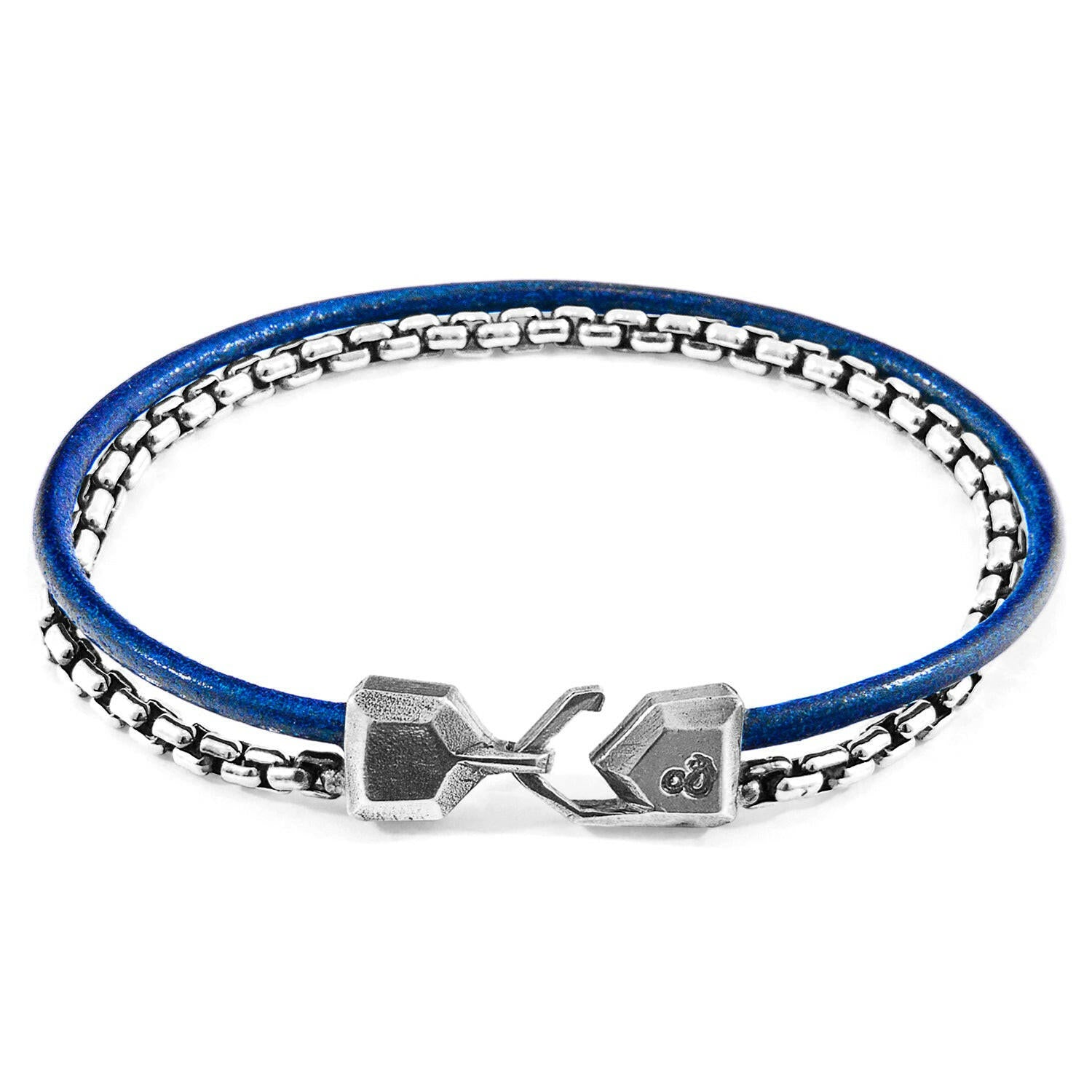 Azure Blue Moonraker Mast Silver and Round Leather Bracelet.