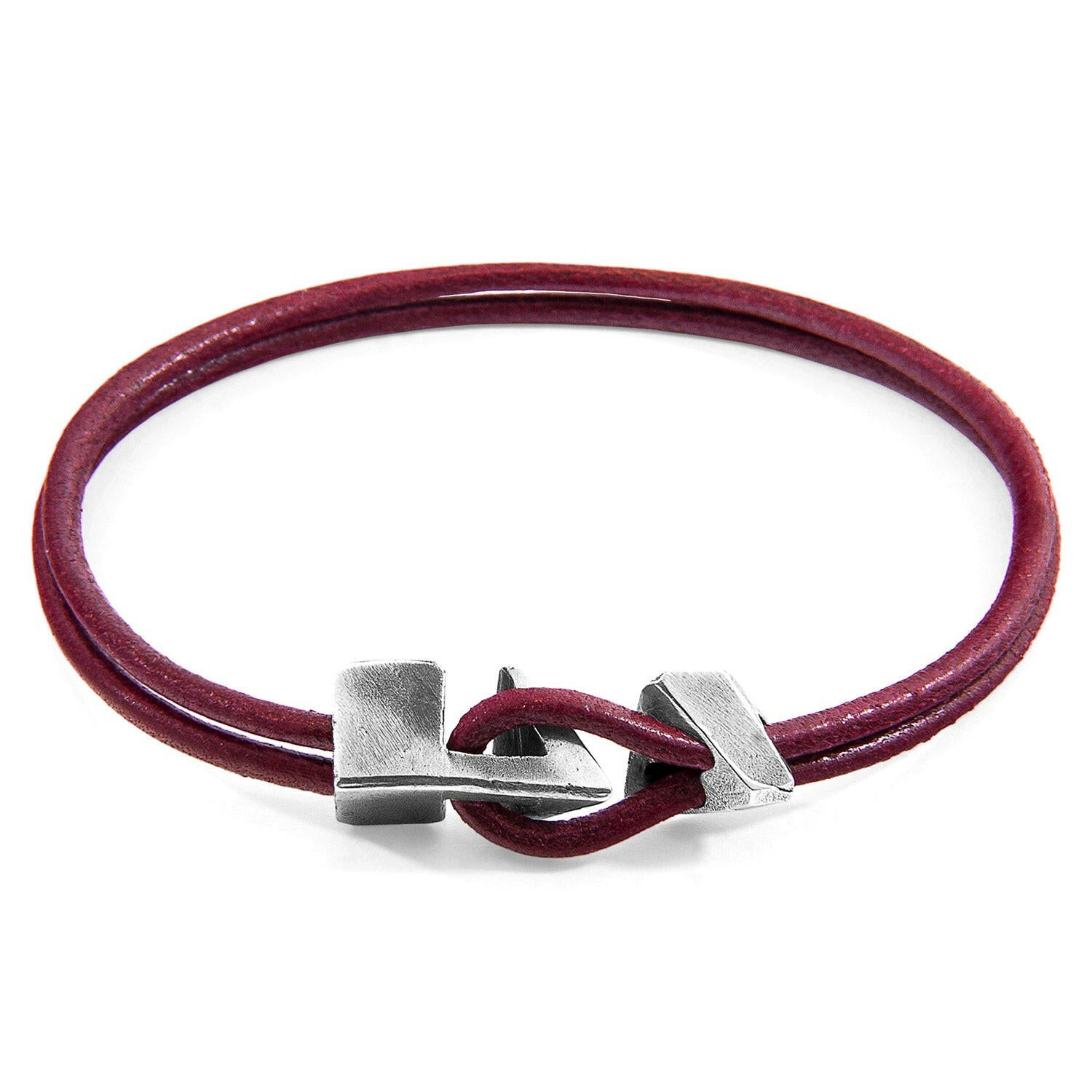 Bordeaux Red Brixham Silver & Leather Bracelet.