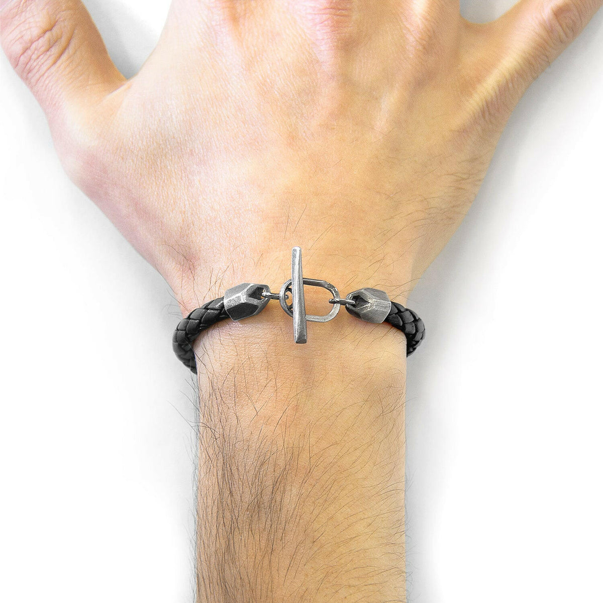 Midnight Black Jura Silver and Braided Leather Bracelet - Selectique 