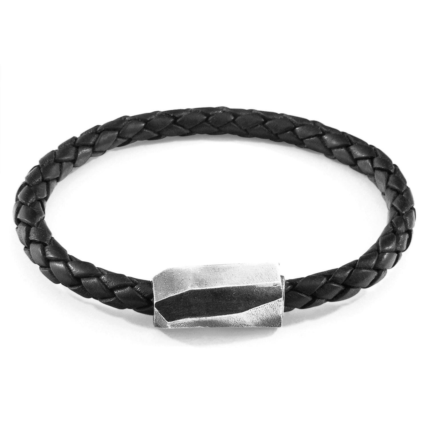 Midnight Black Hayling Silver and Braided Leather Bracelet - Selectique 