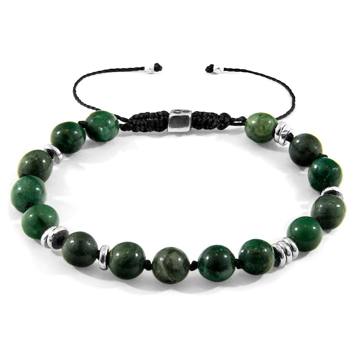 Green Jade Agaya Silver and Stone Beaded Macrame Bracelet.