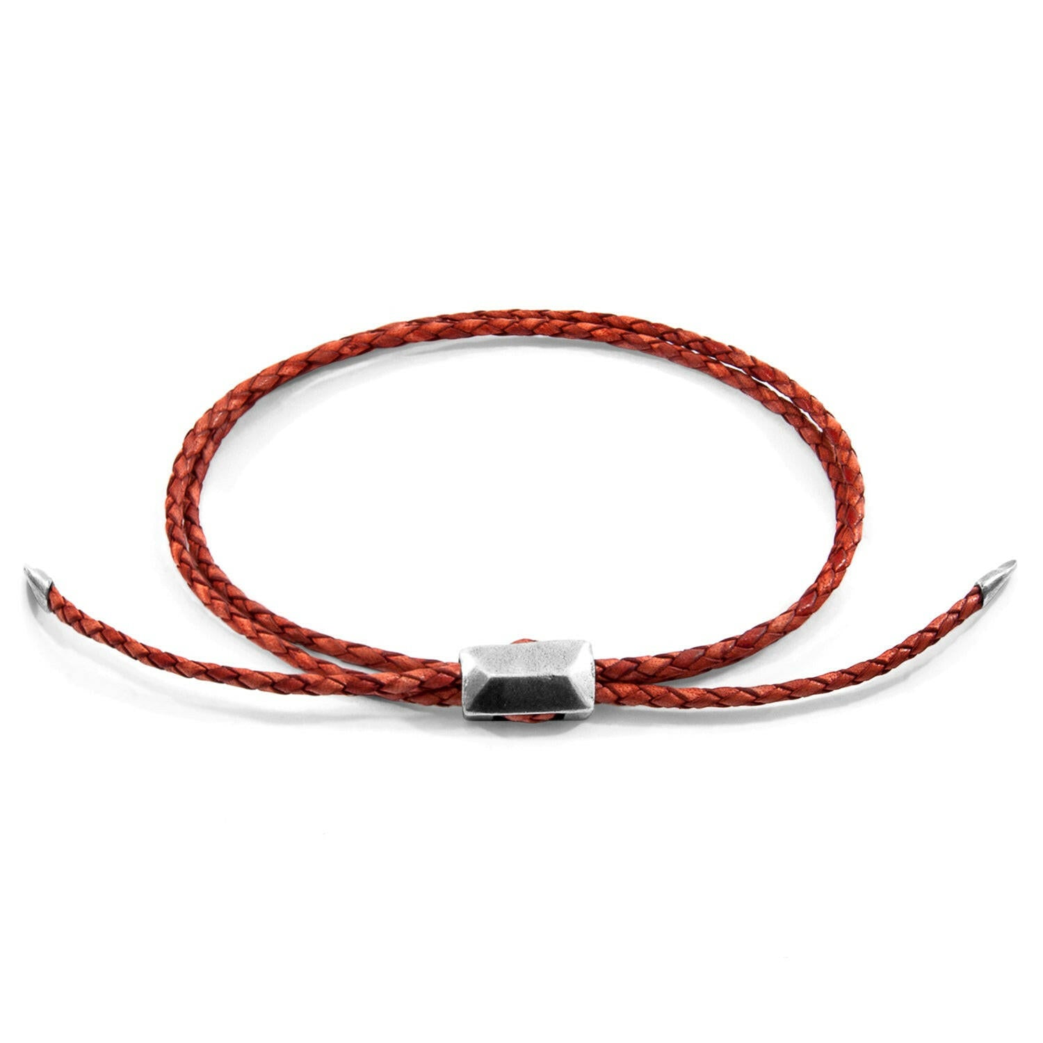 Amber Red Edward Silver and Braided Leather SKINNY Bracelet.