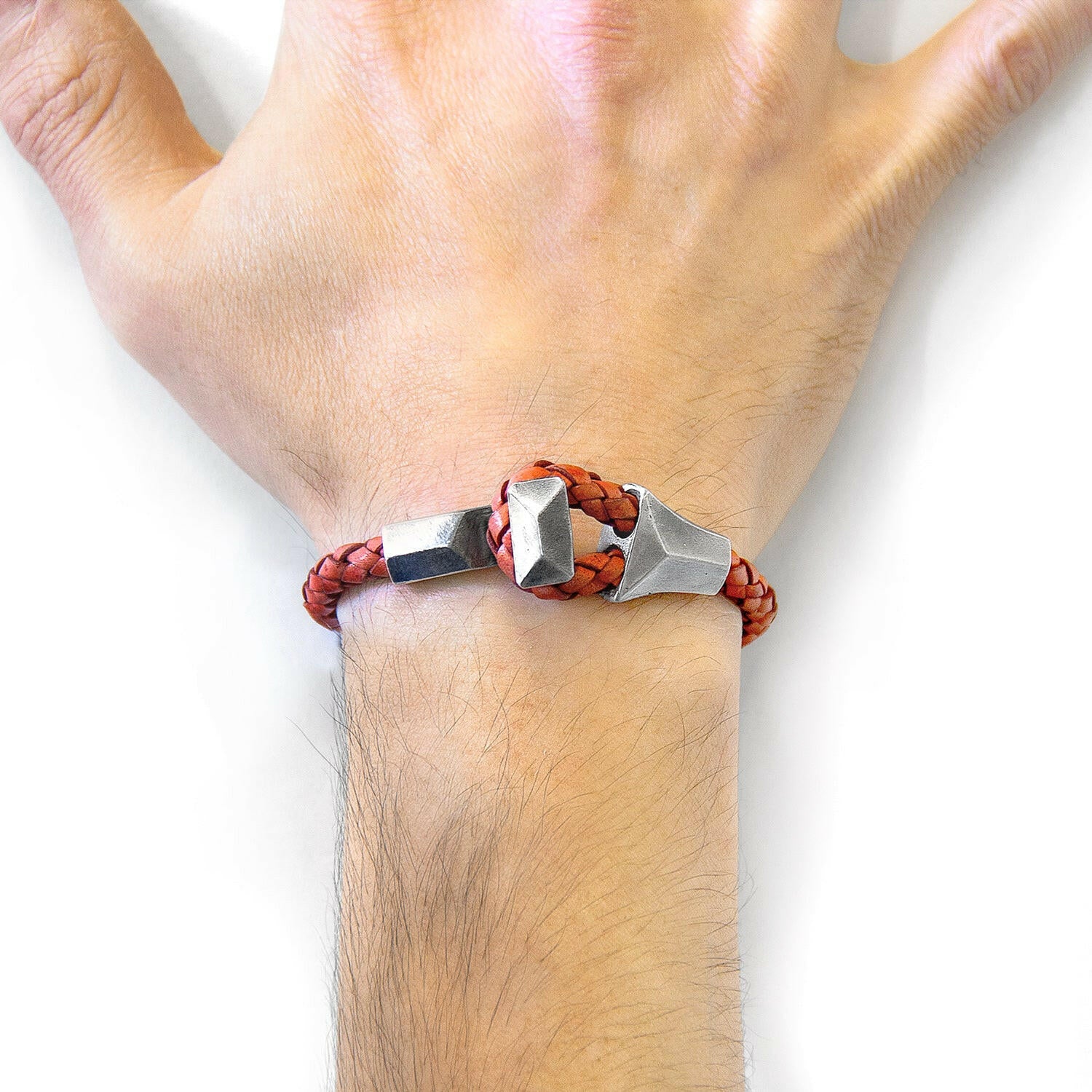 Amber Red Alderney Silver and Braided Leather Bracelet.