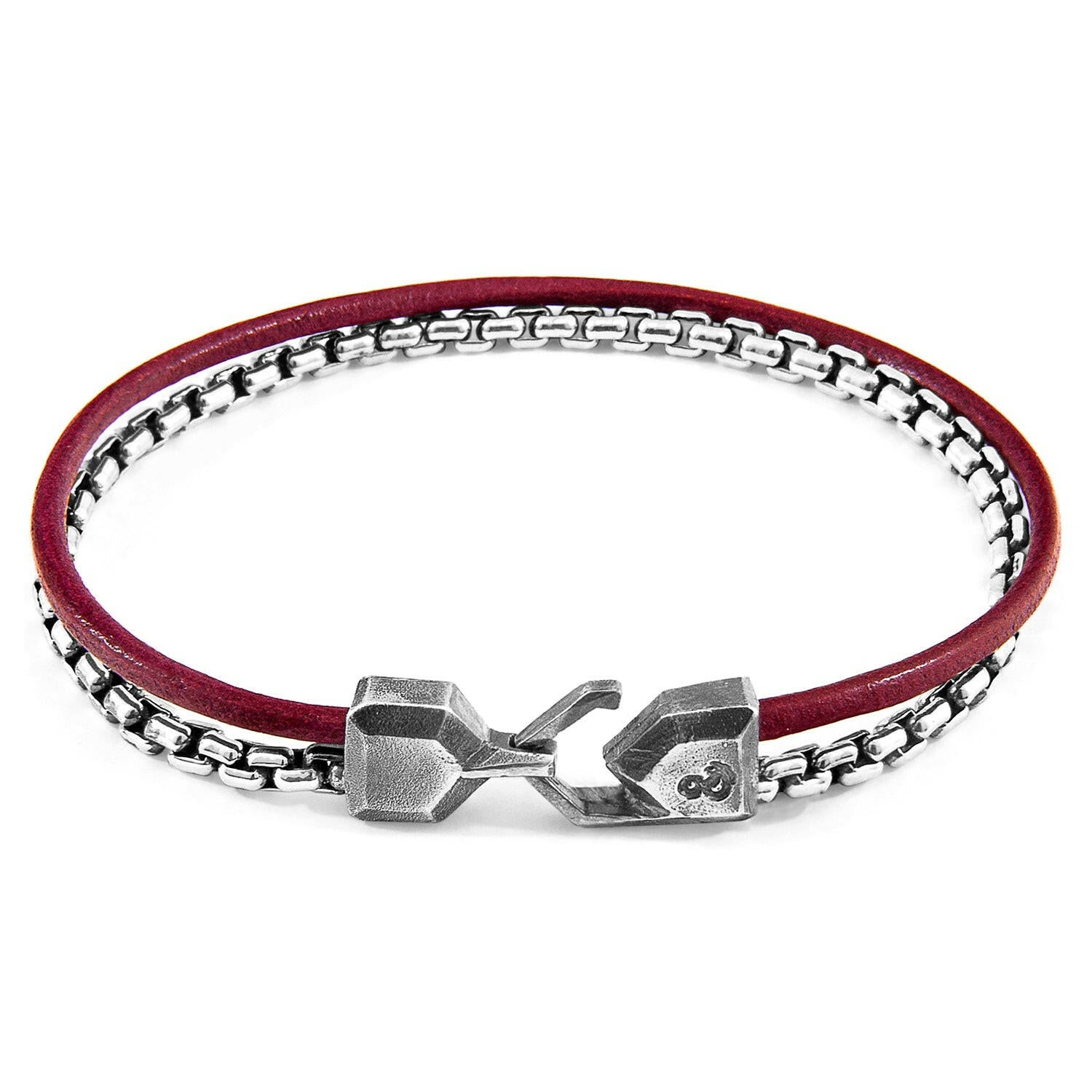 Bordeaux Red Moonraker Mast Silver and Round Leather Bracelet.