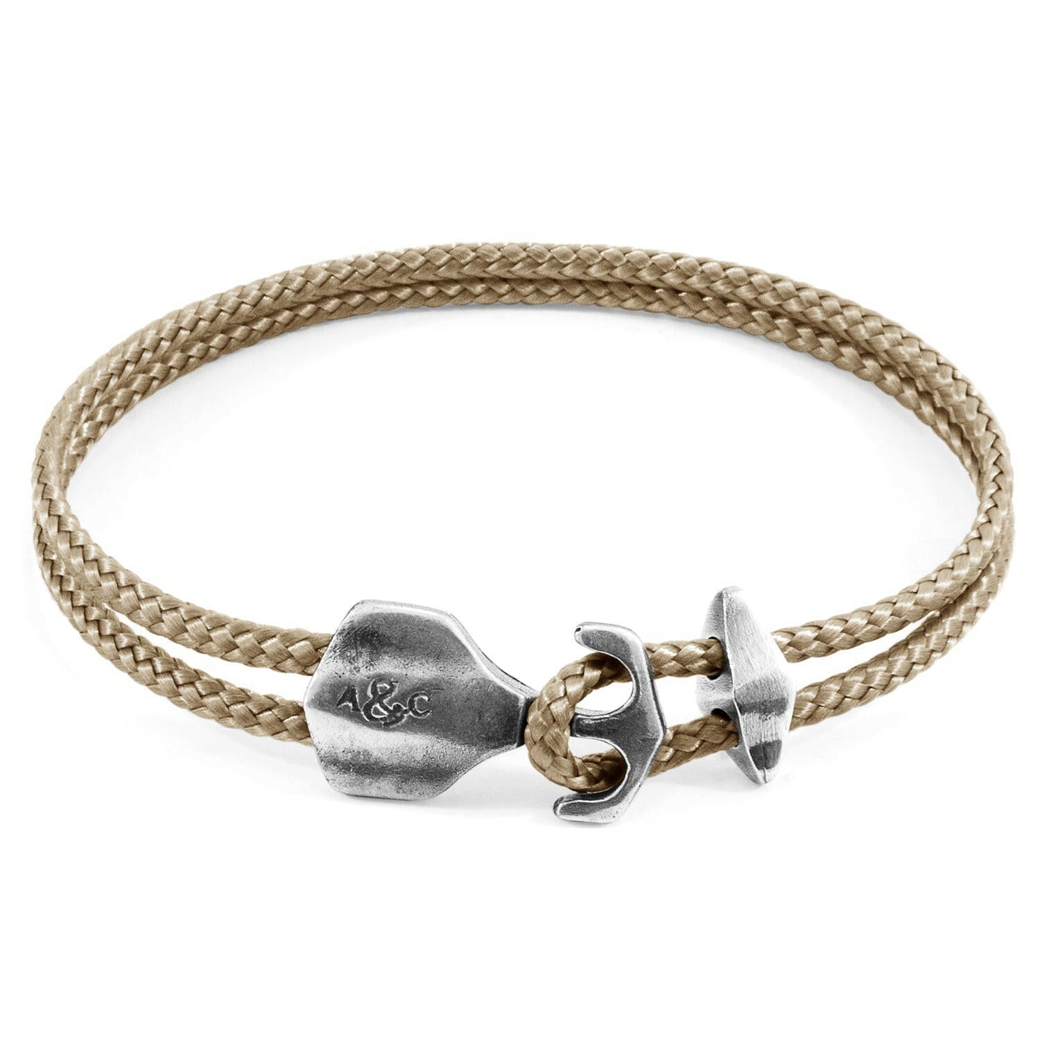 Sand Brown Delta Anchor Silver and Rope Bracelet.