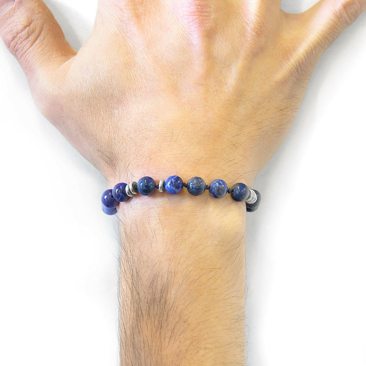 Blue Sodalite Agaya Silver and Stone Beaded Macrame Bracelet.