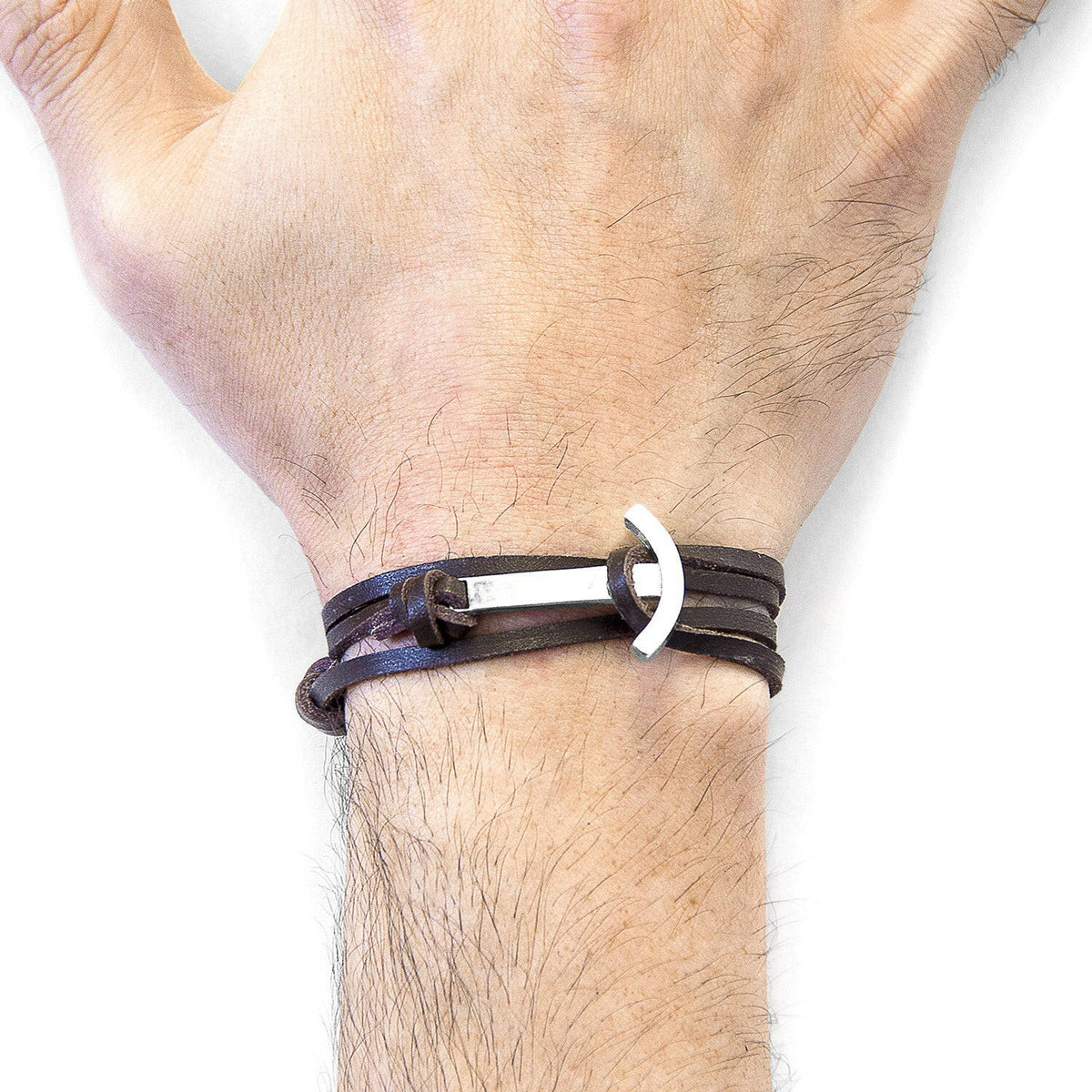 Dark Brown Clipper Silver & Leather Bracelet.