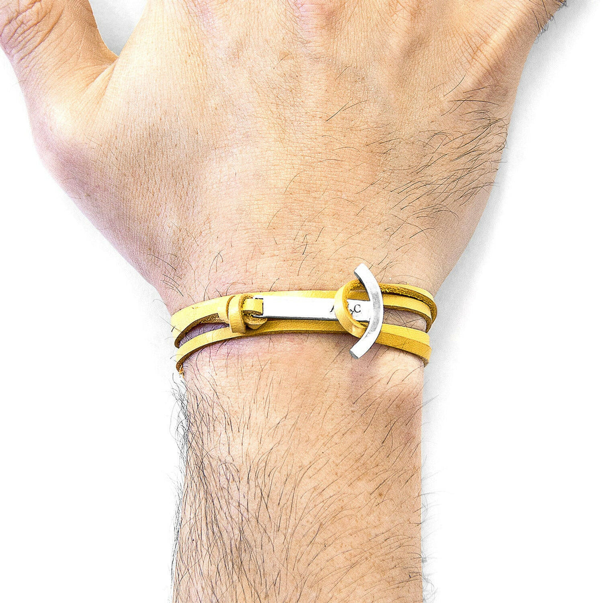 Mustard Yellow Clipper Silver & Leather Bracelet.