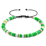 Green Kivu Silver and Vinyl Disc Macrame Bracelet.