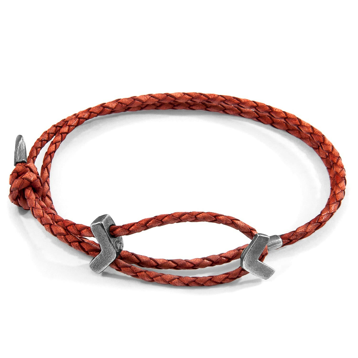 Amber Red William Silver and Braided Leather SKINNY Bracelet.