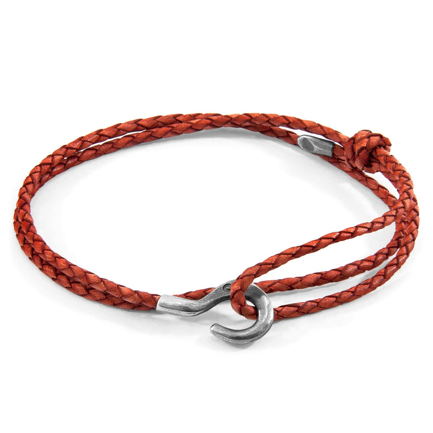 Amber Red Charles Silver and Braided Leather SKINNY Bracelet.