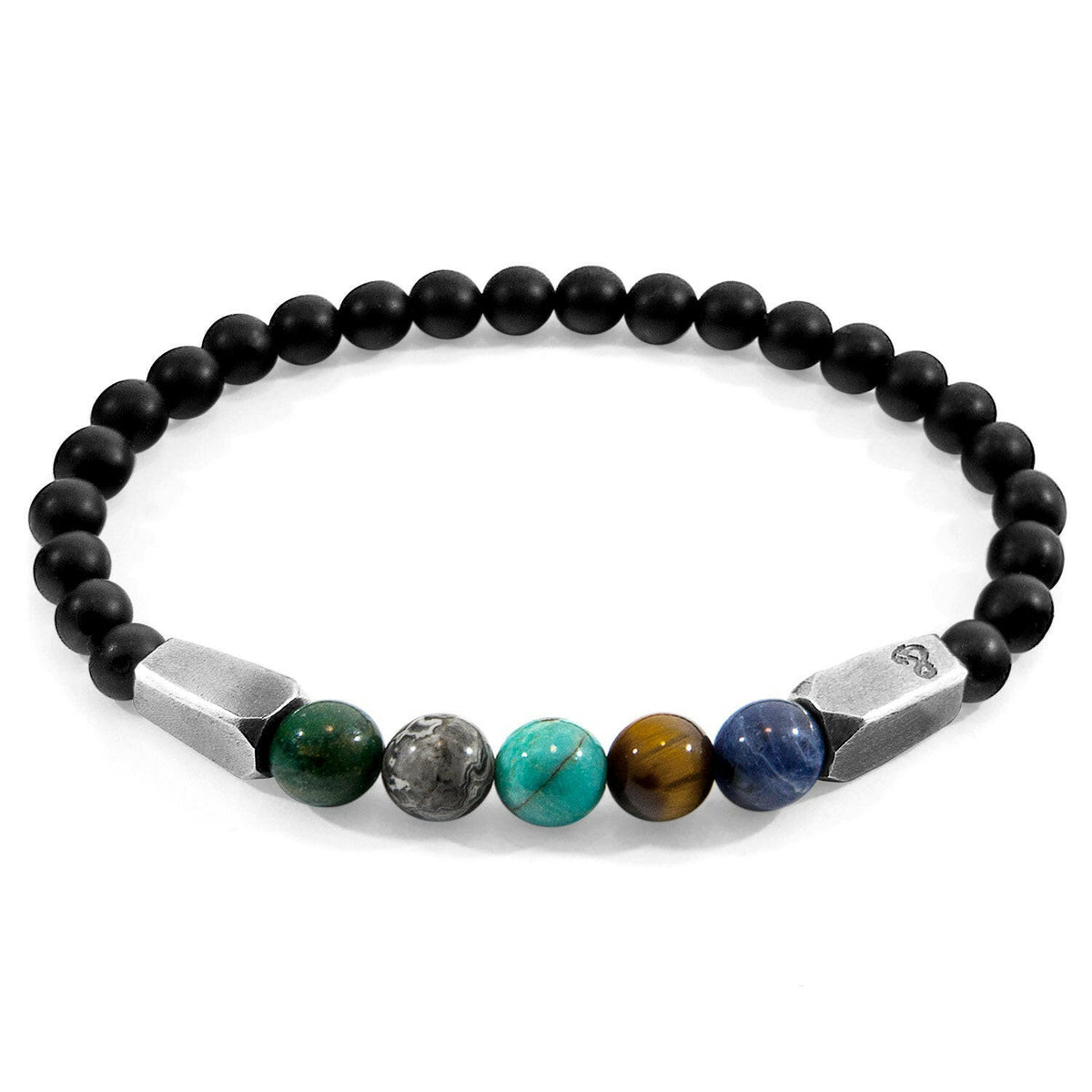 Multicoloured Multi-Gem Hukou Silver and Stone Bracelet.