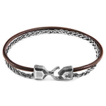 Mocha Brown Staysail Mast Silver and Round Leather Bracelet.